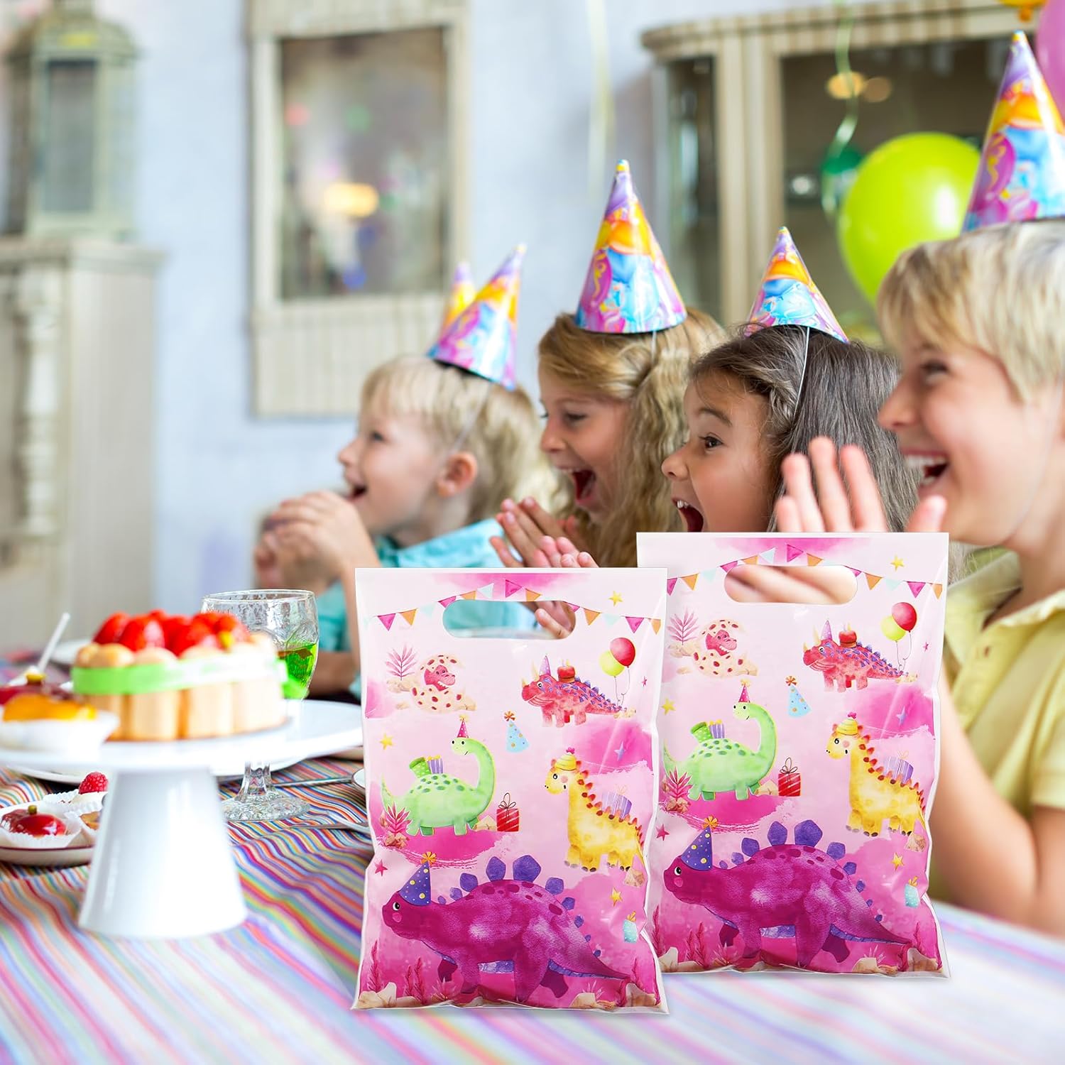 100 Pcs Watercolor Dinosaur Party Favor Bags