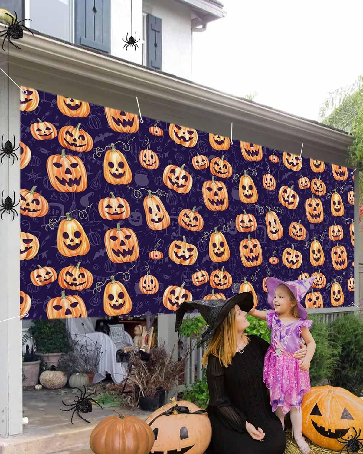 Funny Orange Pumpkin Garage Door Cover 7x8ft with Hanging Rings
