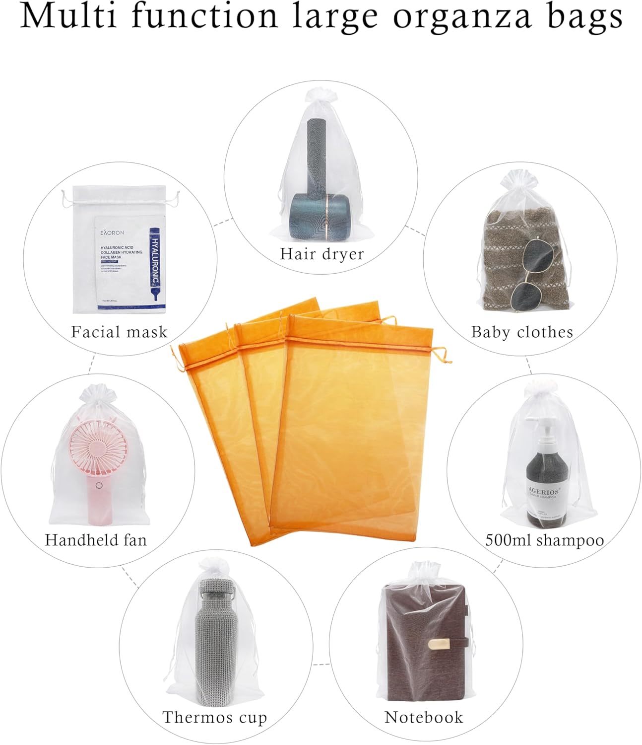50 Pack Orange Organza Gift Bags 8x12 Inch Halloween Party Favor Bags