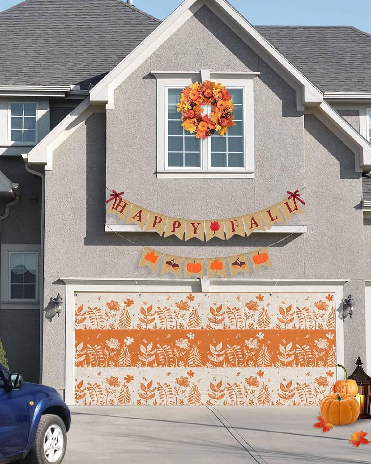 IDOWMAT Autumn Flower Leaf Garage Door Cover 7x16ft