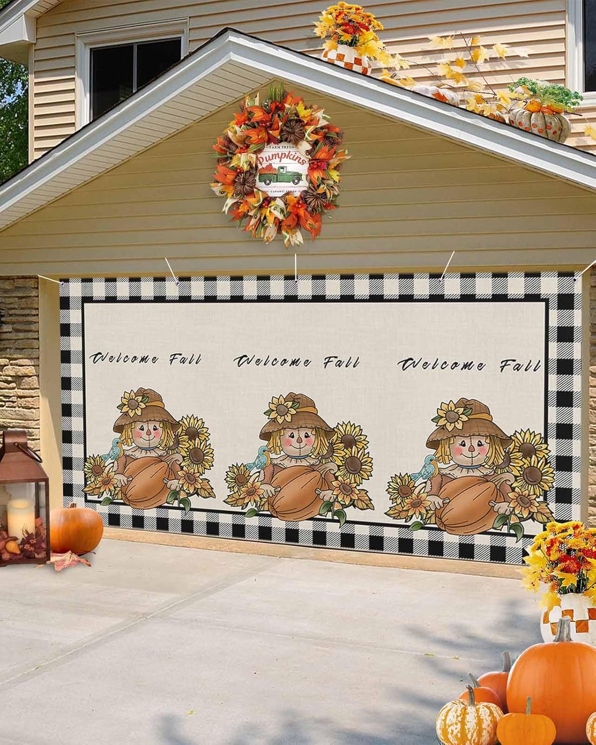 Thanksgiving Garage Door Cover 7x8ft Retro Farm Decor