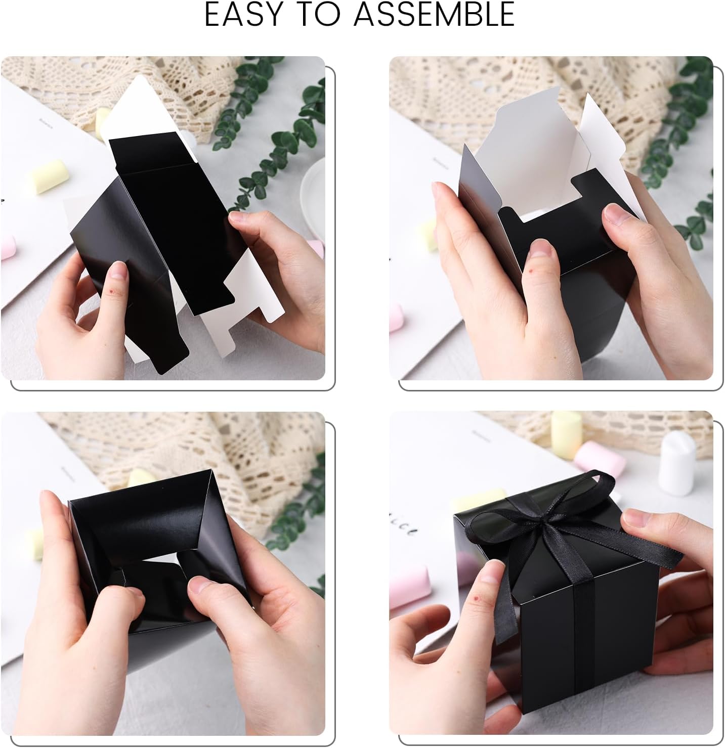 VGOODALL 50PCS Black Kraft Gift Boxes with Ribbon
