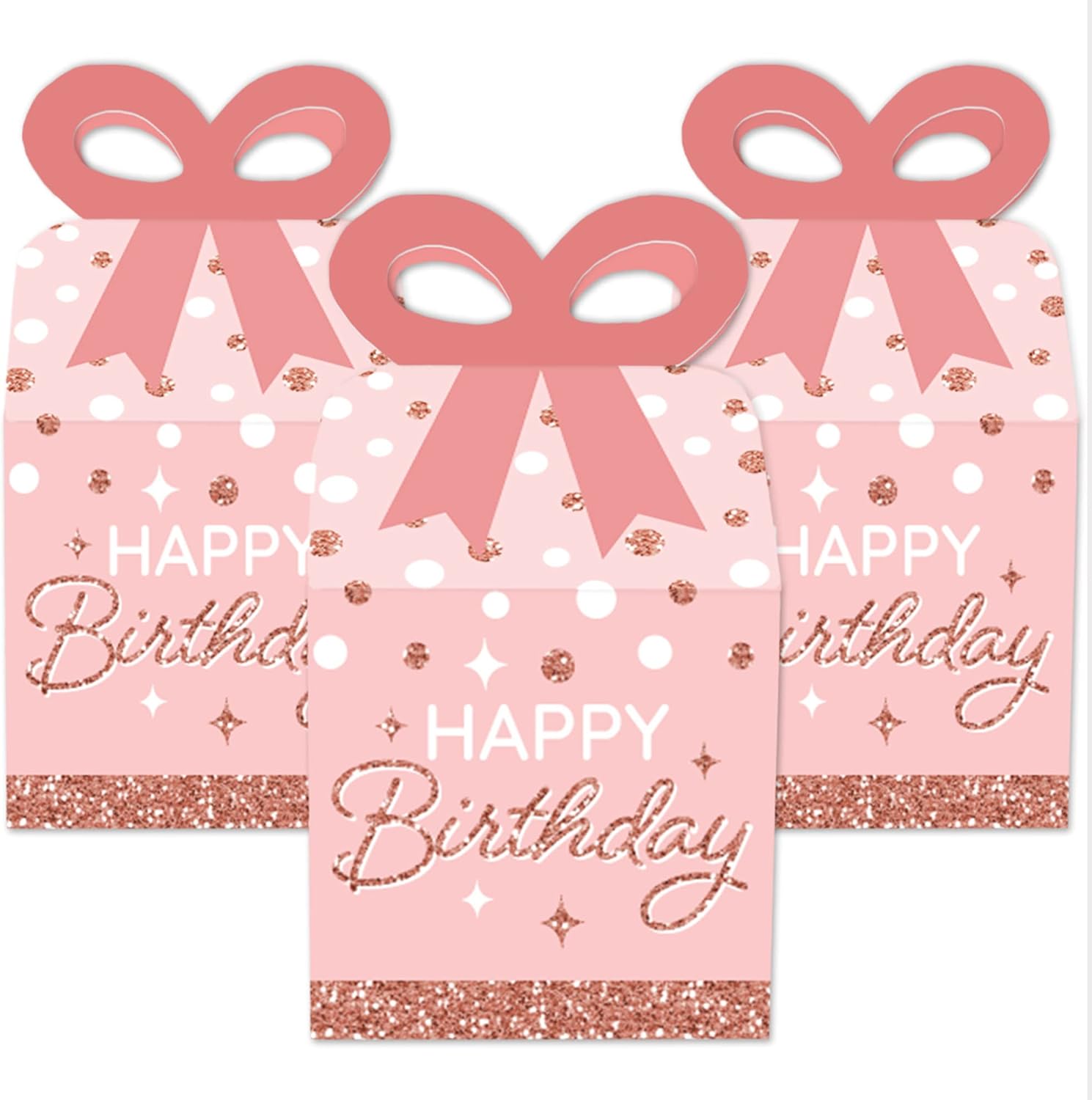 Big Dot of Happiness Pink Rose Gold Birthday Bow Boxes Set of 12