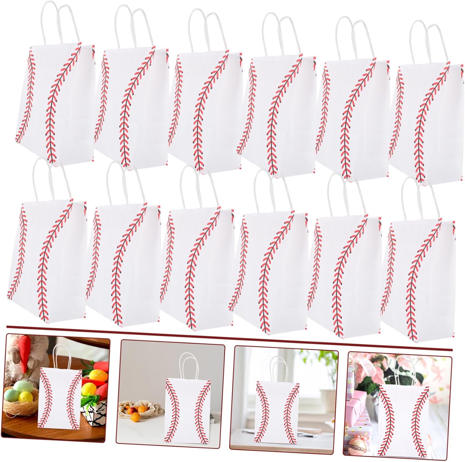 SHOWERORO 12pcs White Kraft Paper Baseball Party Bags