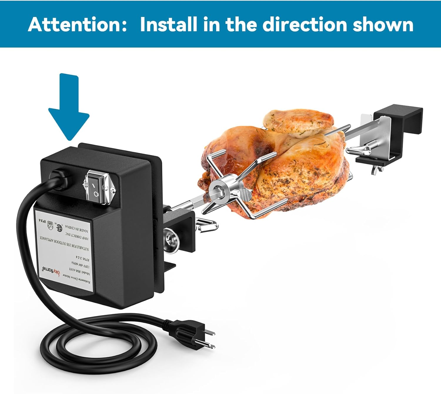 Skyflame Stainless Steel Rotisserie Kit with Motor and Accessories