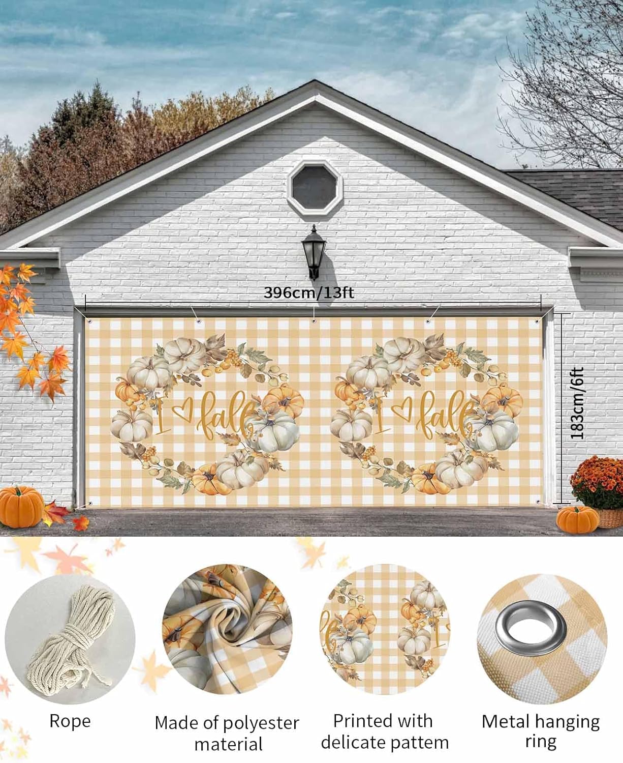 Thanksgiving Fall Pumpkin Berry Garland Garage Door Cover 7x8ft