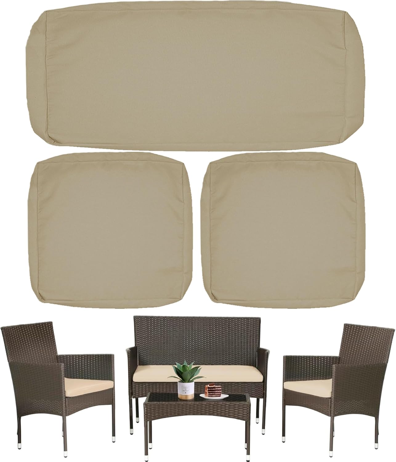 Sqodok 3 Pack Waterproof Cushion Covers for Wicker Rattan Furniture