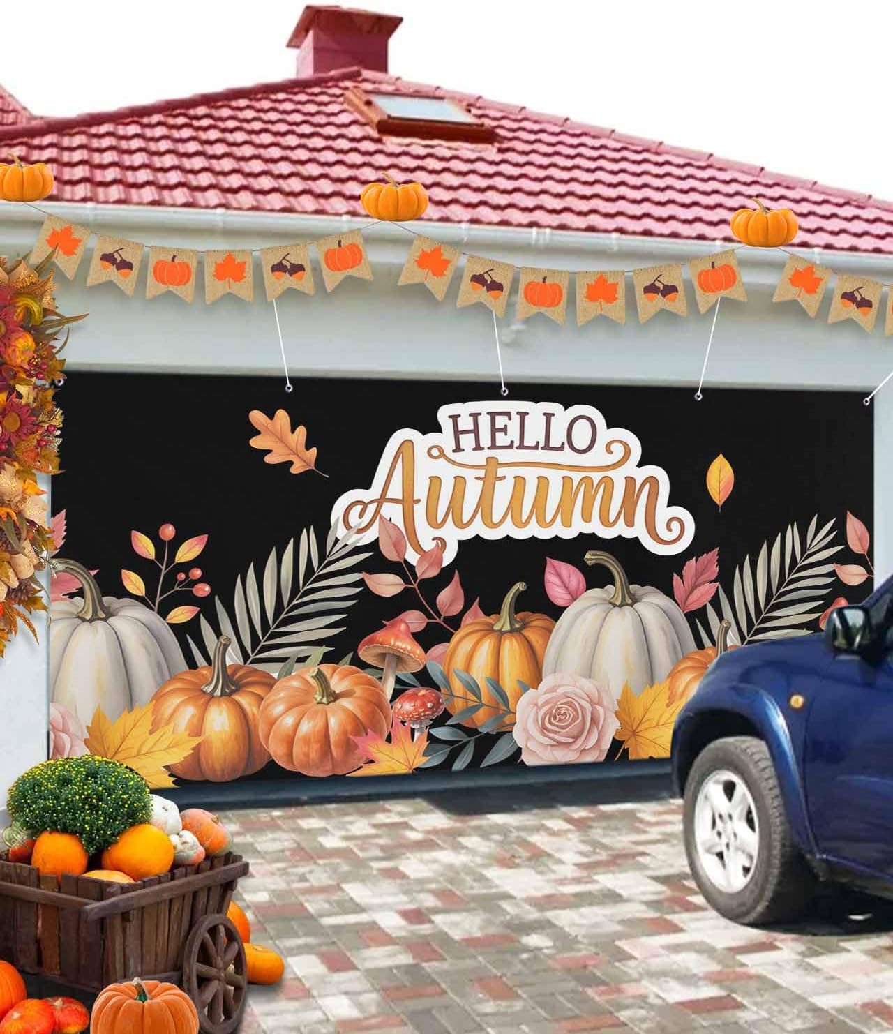 Hello Autumn Garage Door Cover 7x8ft with Grommets