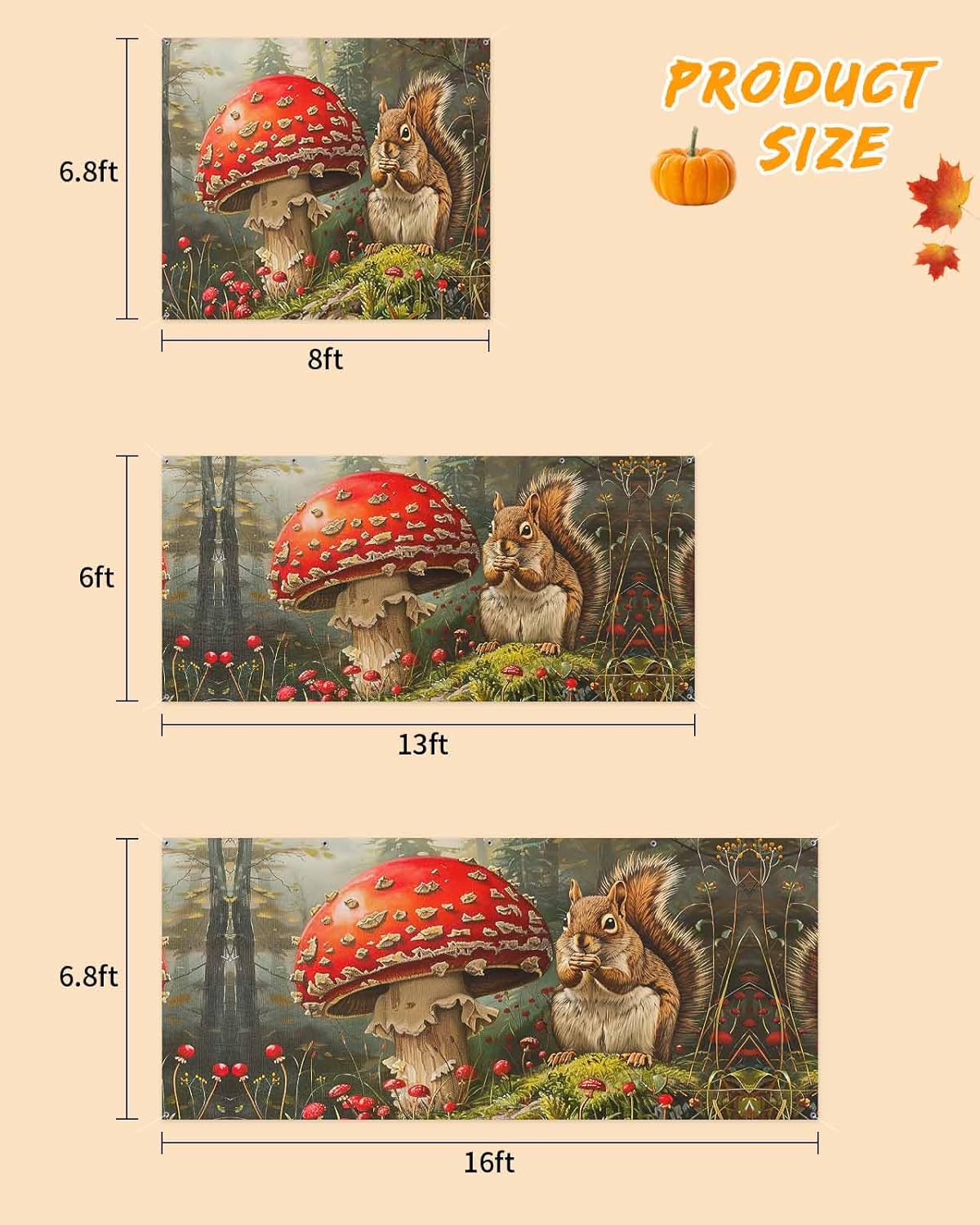 IDOWMAT Fall Squirrel Mushroom Garage Door Cover 7x8ft