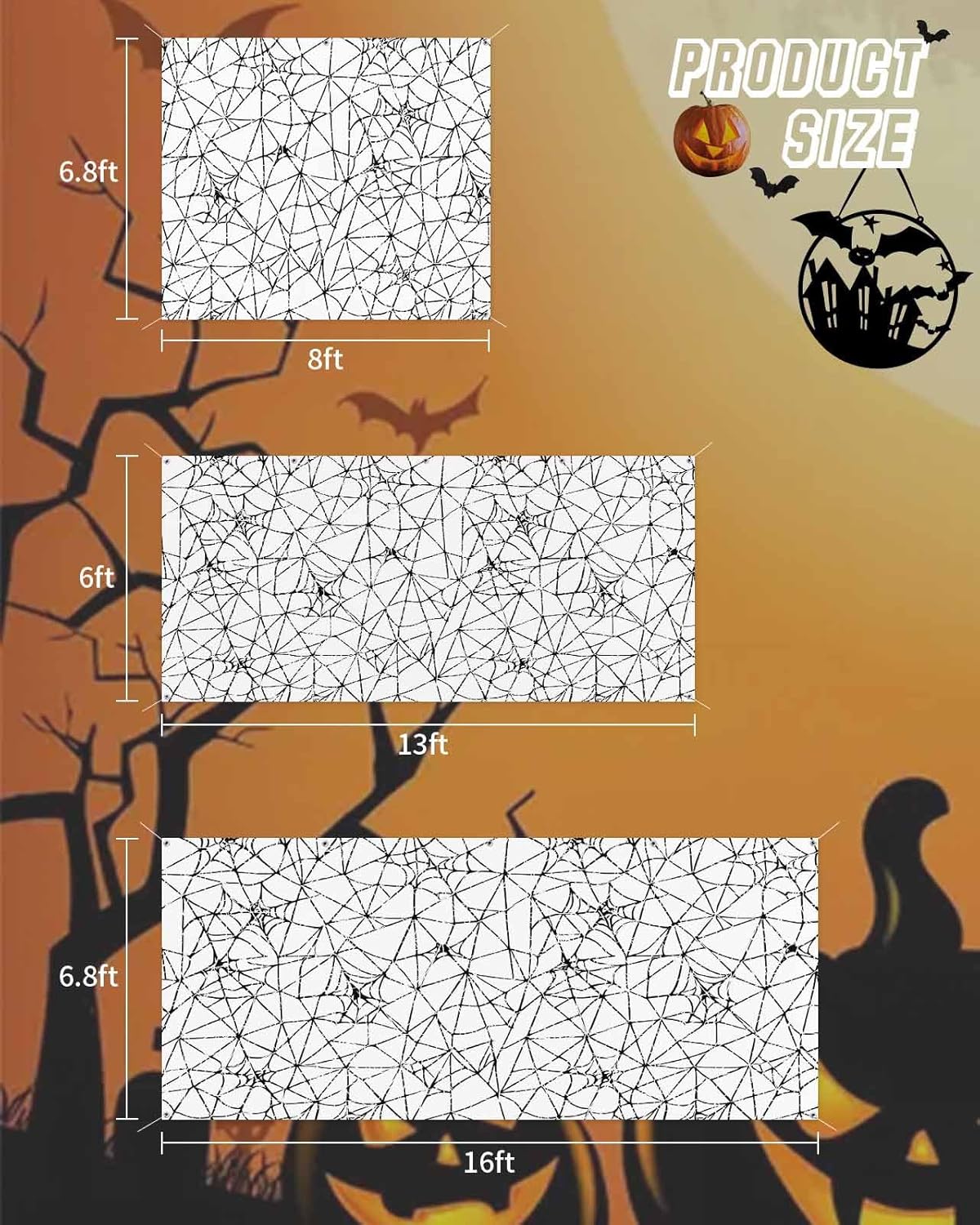 Scary Halloween Black Cobweb Garage Door Cover 7x8ft 1