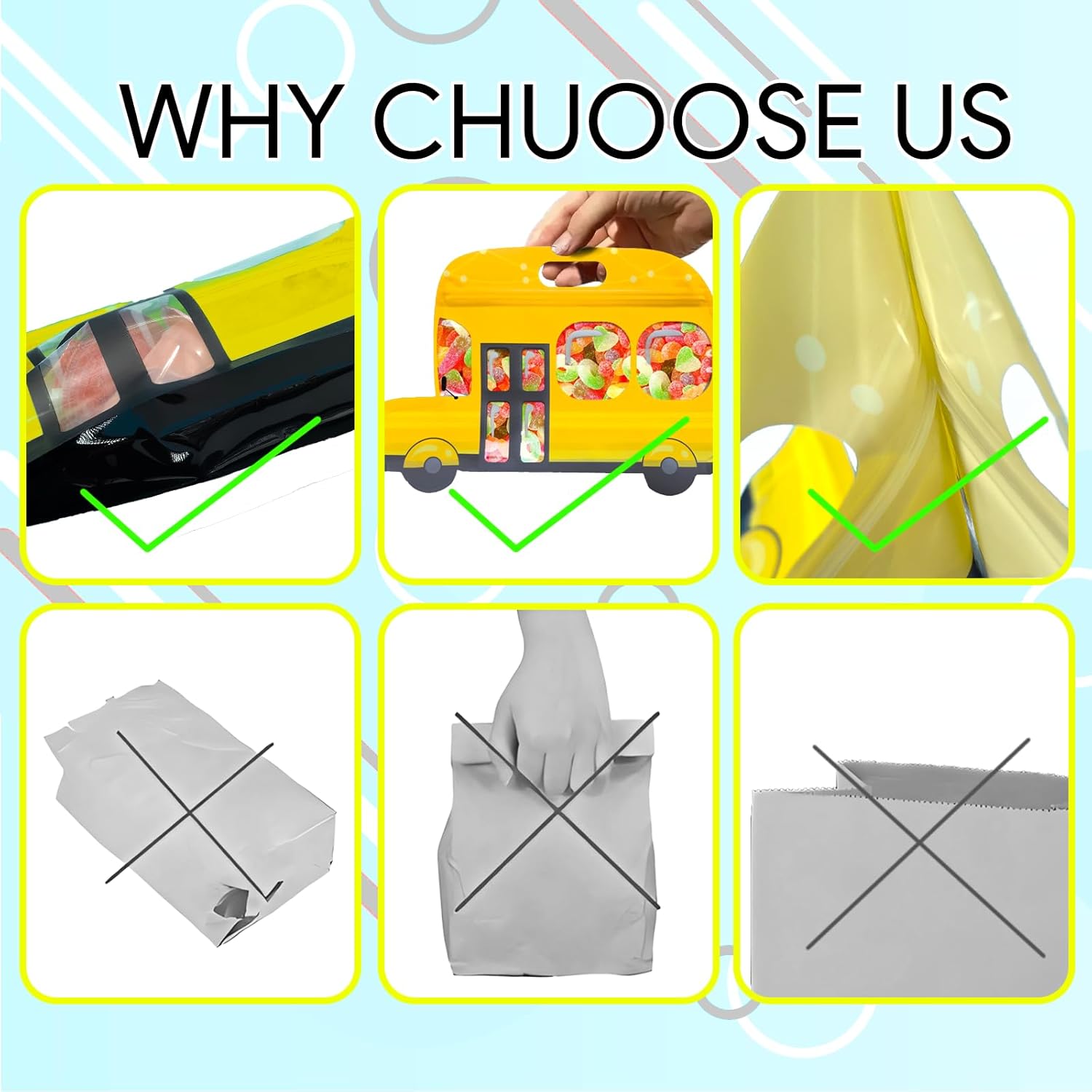 12Pcs Yellow School Bus Goodie Bags with Handles Ziplock