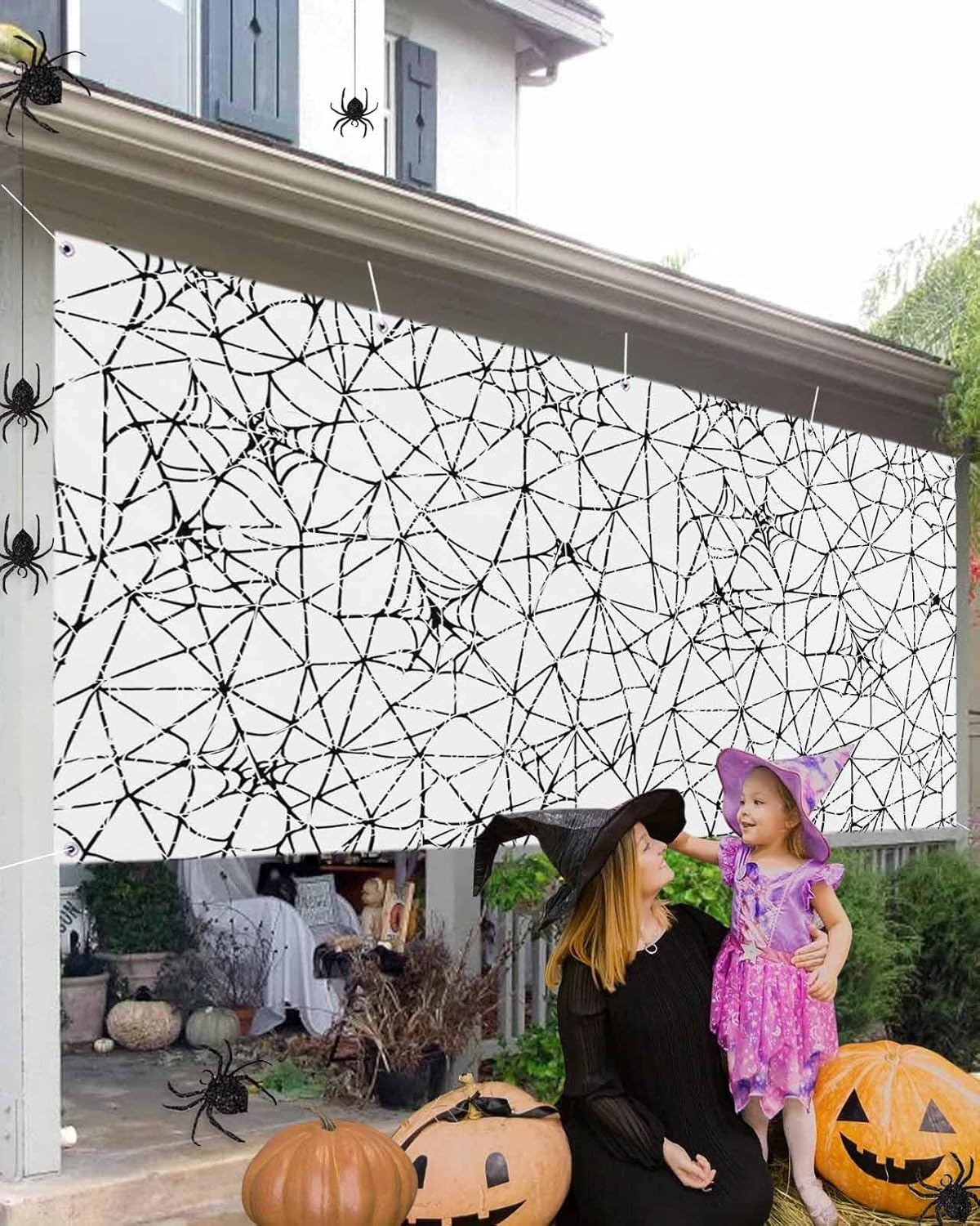 Scary Halloween Black Cobweb Garage Door Cover 7x8ft 1