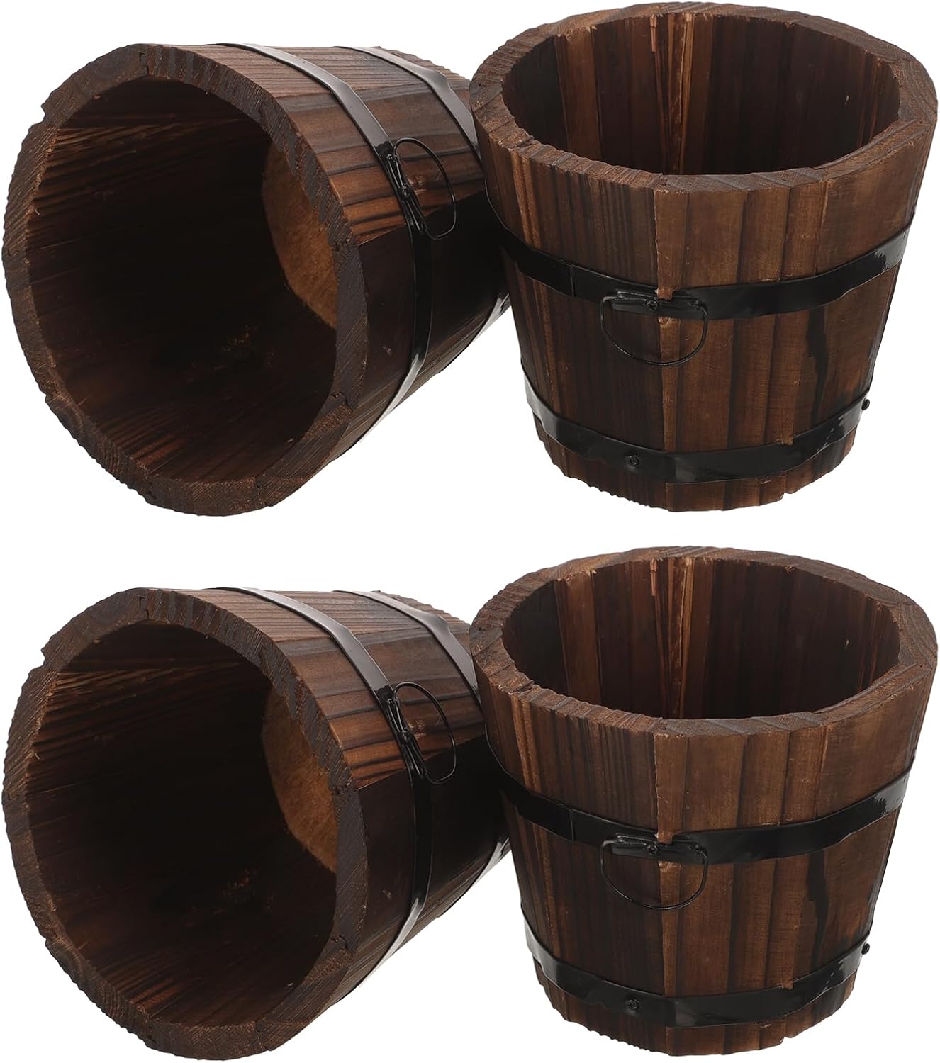 BESPORTBLE Rustic Wooden Barrel Planters 4pcs