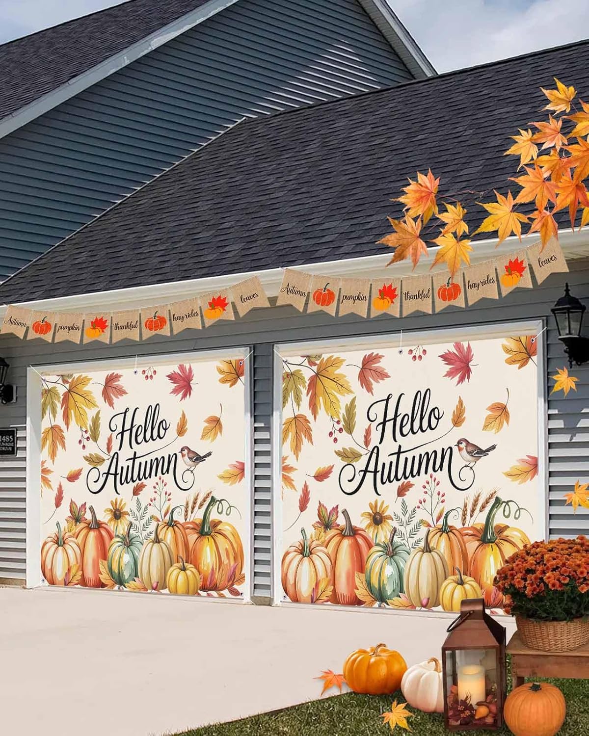 Fall Garage Door Banner 7x8 ft Hello Autumn Decor