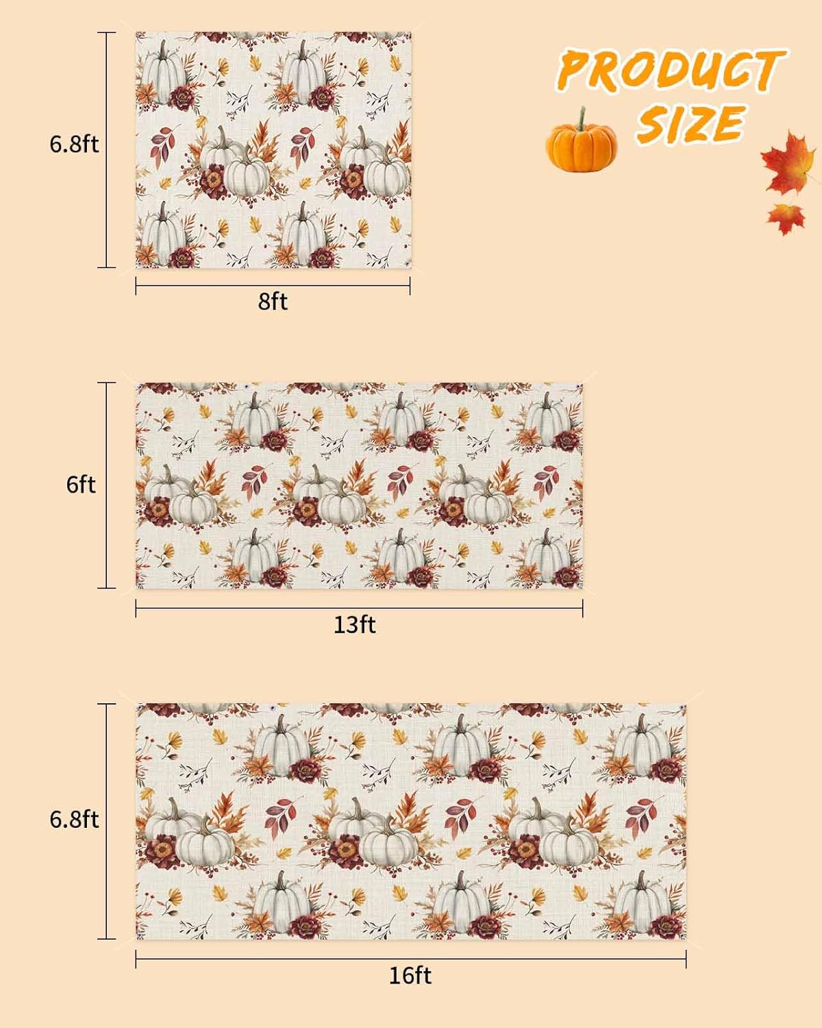 Thanksgiving Pumpkins Maple Leaf Garage Door Cover 7x8ft