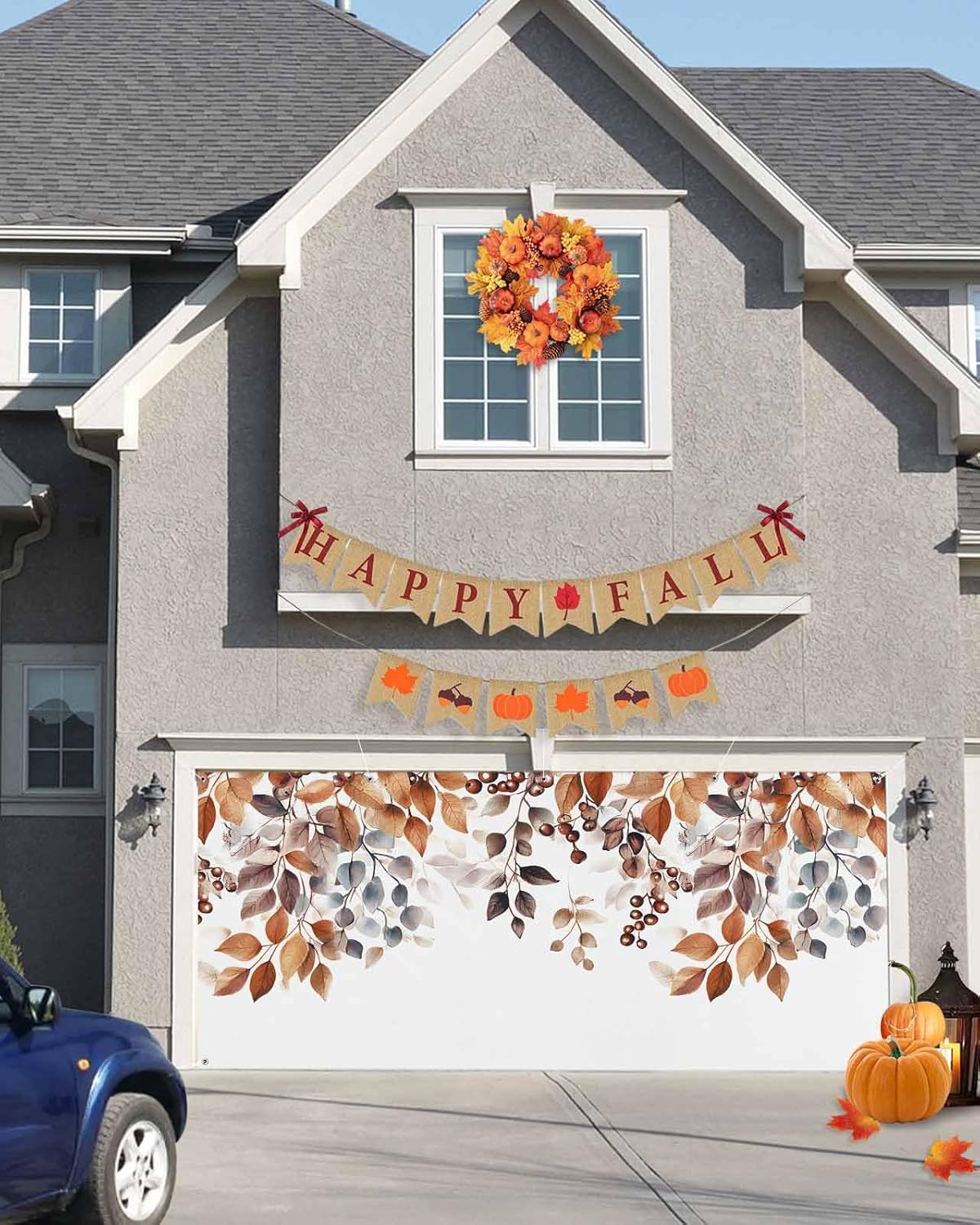 Brown Eucalyptus Leaves Garage Door Cover 7x8ft