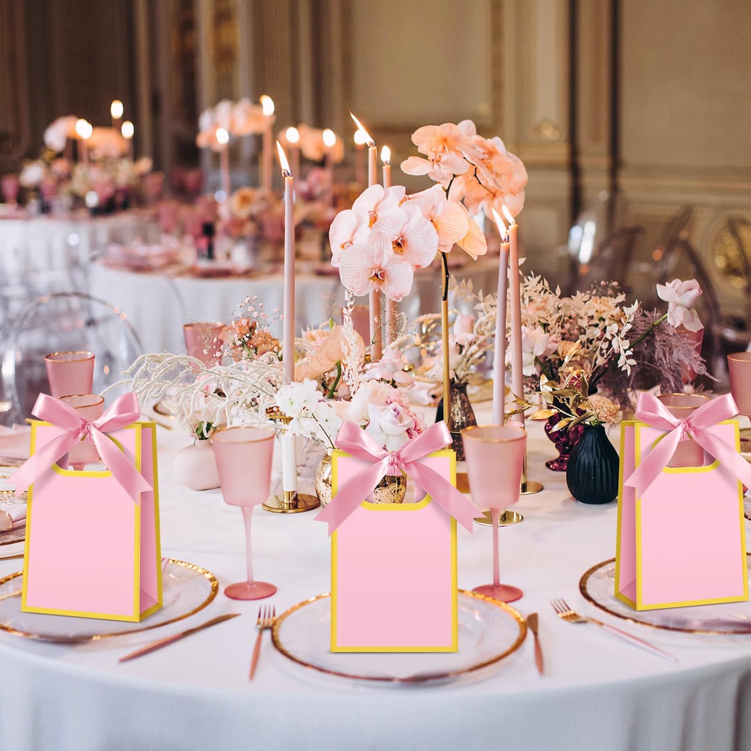 Kolldenn 24 Pcs Mini Gift Bags with Handles Pink