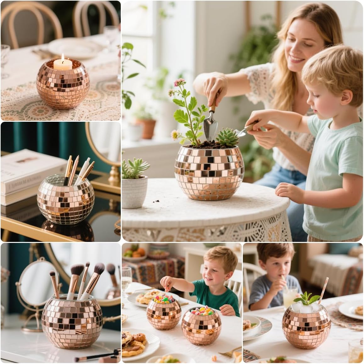 Rose Gold Mirror Disco Ball Vase Planter
