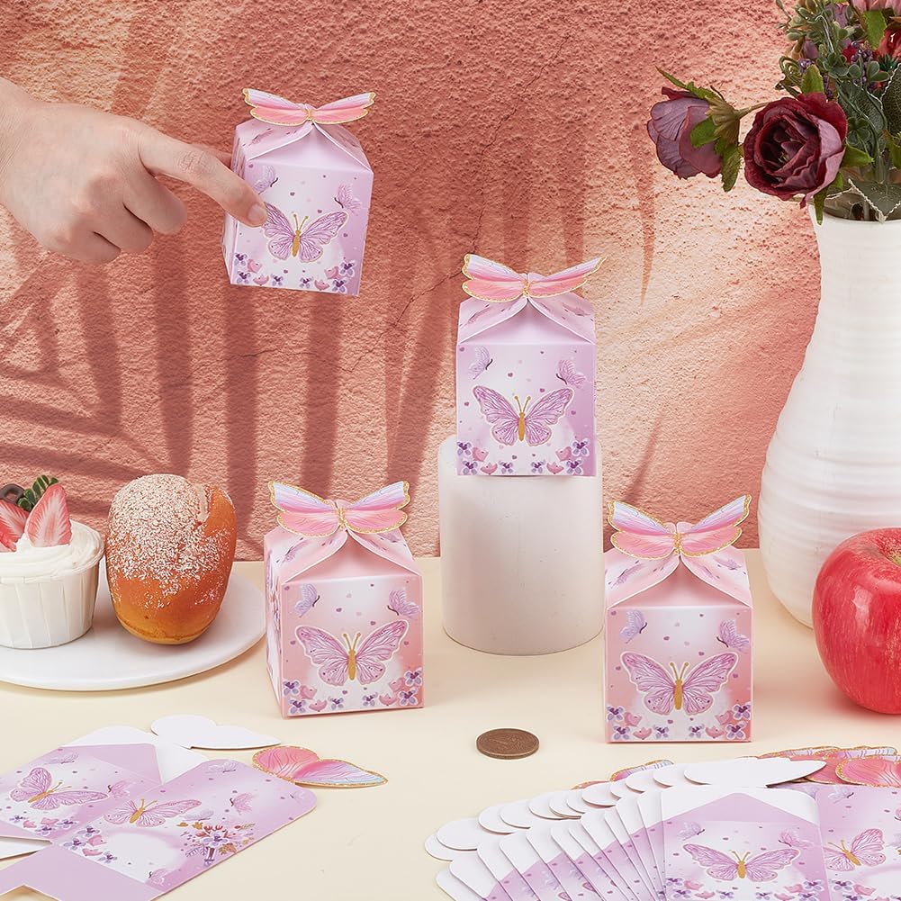 WEBEEDY 60 Pcs Mini Butterfly Favor Boxes Purple Pink 24x24 Inch