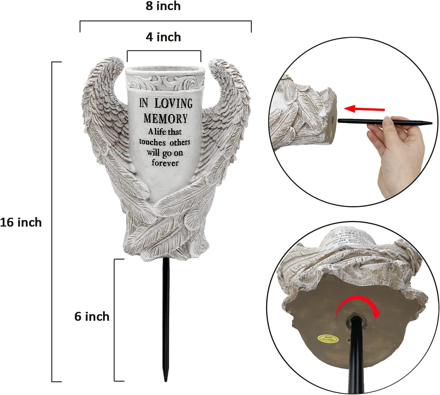 BAYN Angel Wings Vases for Cemetery Garden Decorations