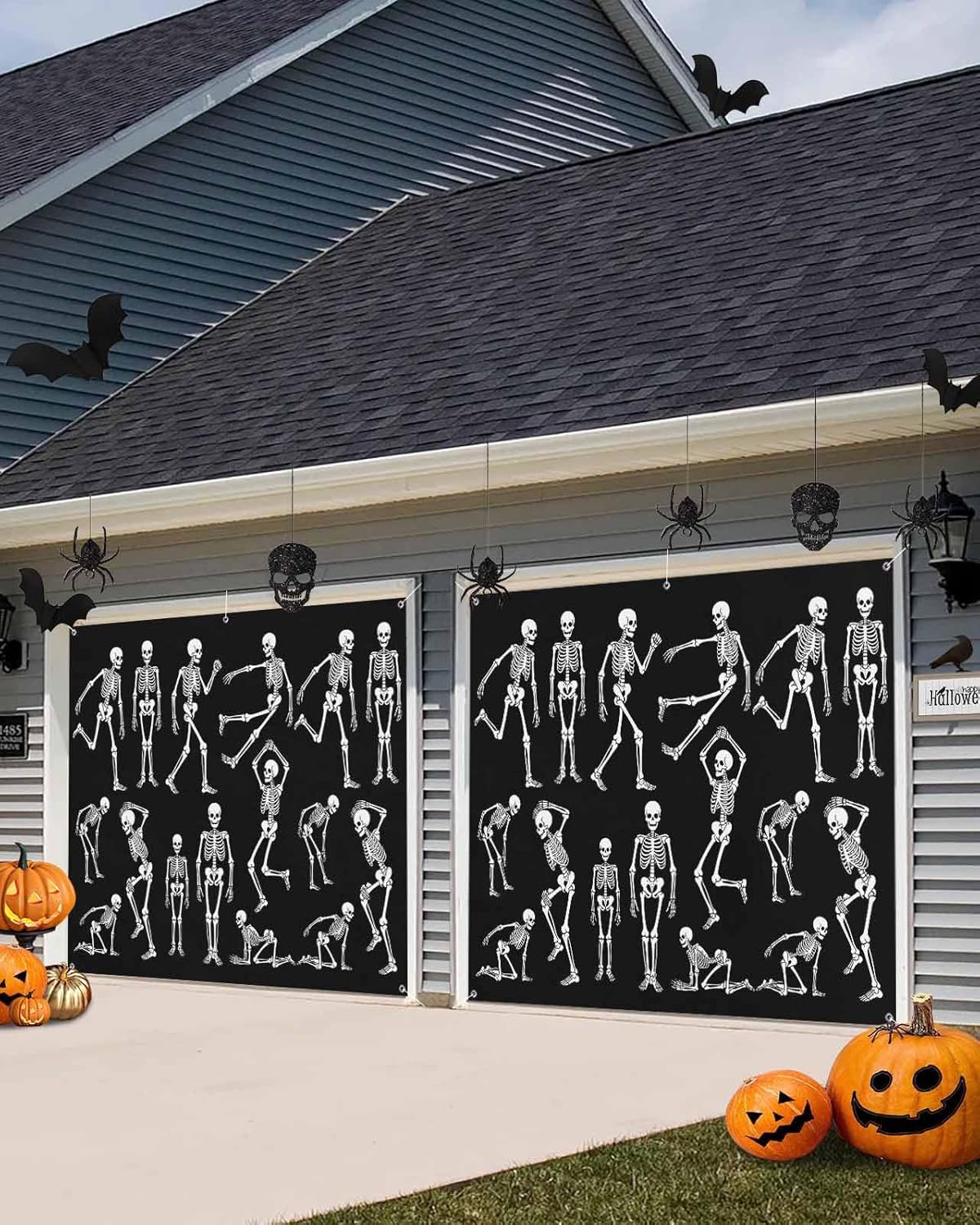 Happy Halloween Skeleton Skull Garage Door Cover 7x8ft