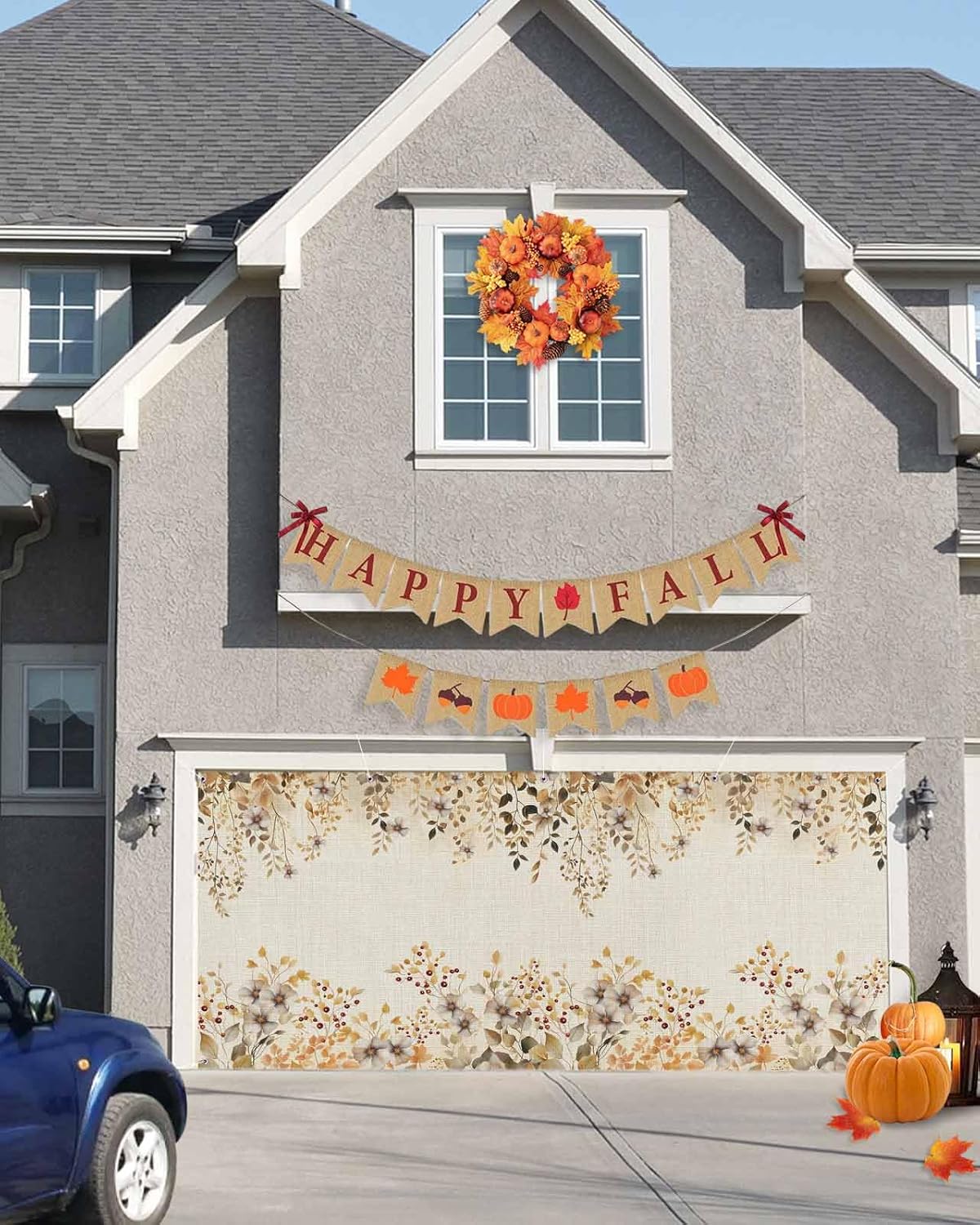 IDOWMAT Autumn Leaves Flower Garage Door Cover 7x8ft