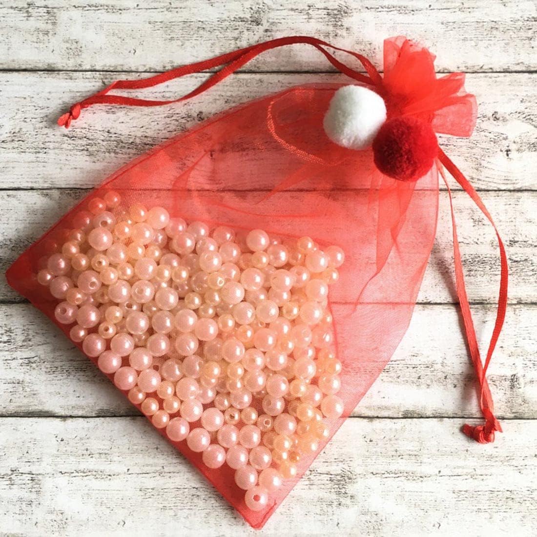 50 Piece Organza Gift Bags 5x7 Red Drawstring Sheer Pouches