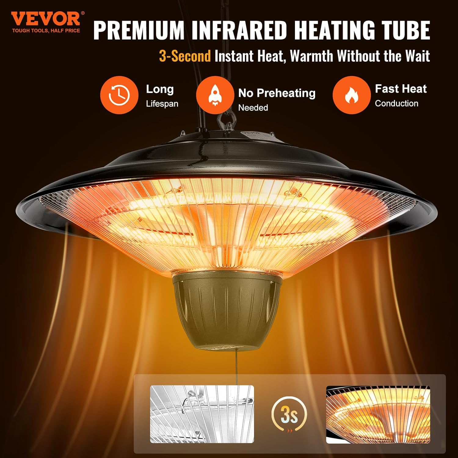 VEVOR Hanging Patio Heater 1500W Infrared Ceiling Heater