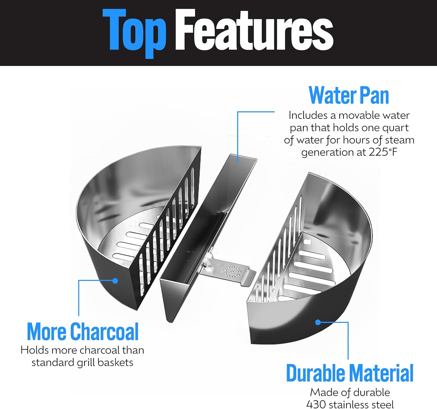 Slow N Sear FireBaskets with Water Pan - Large Capacity Outdoor Grill Basket