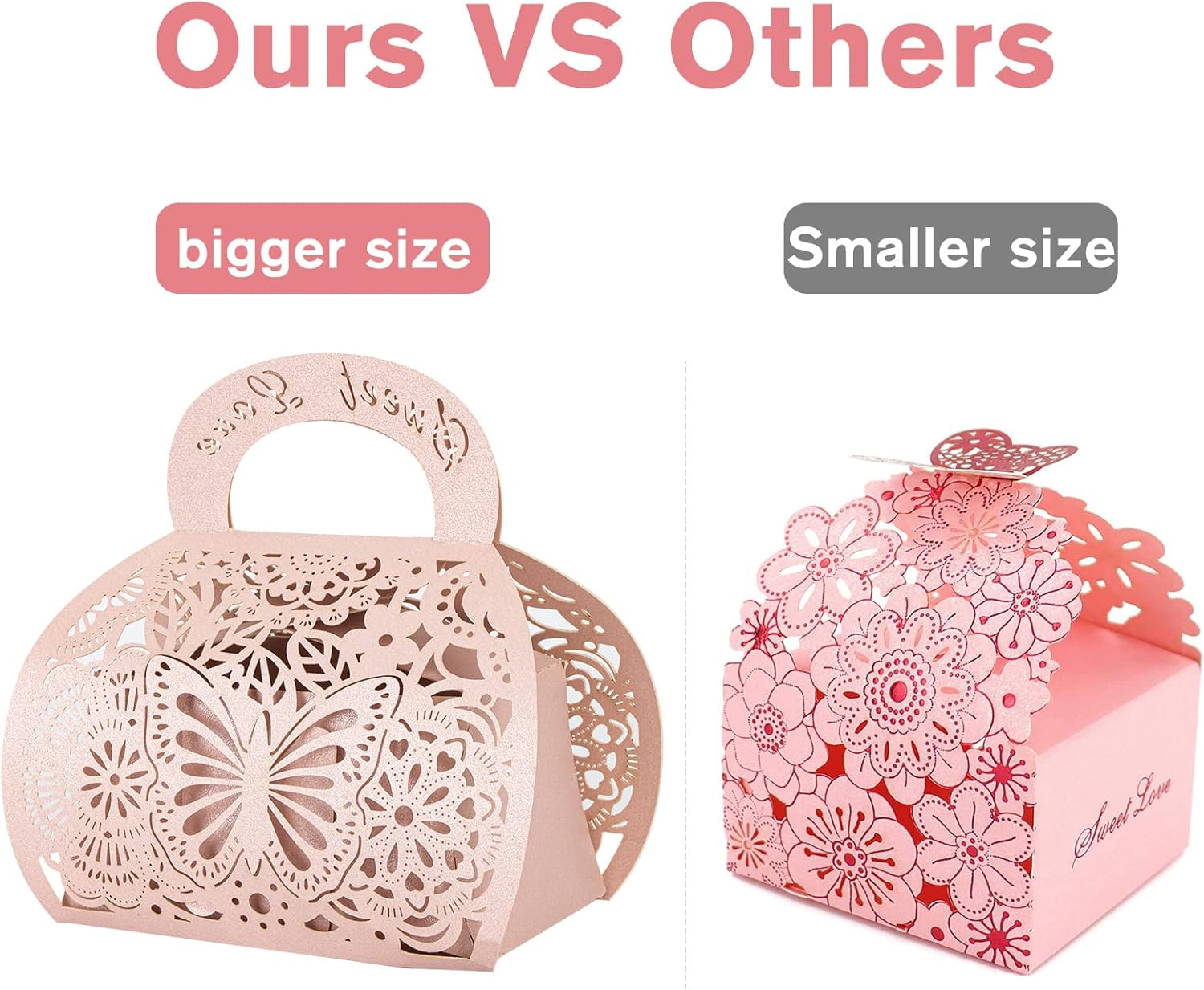 25PCS Pink Laser Cut Favor Boxes with Handle