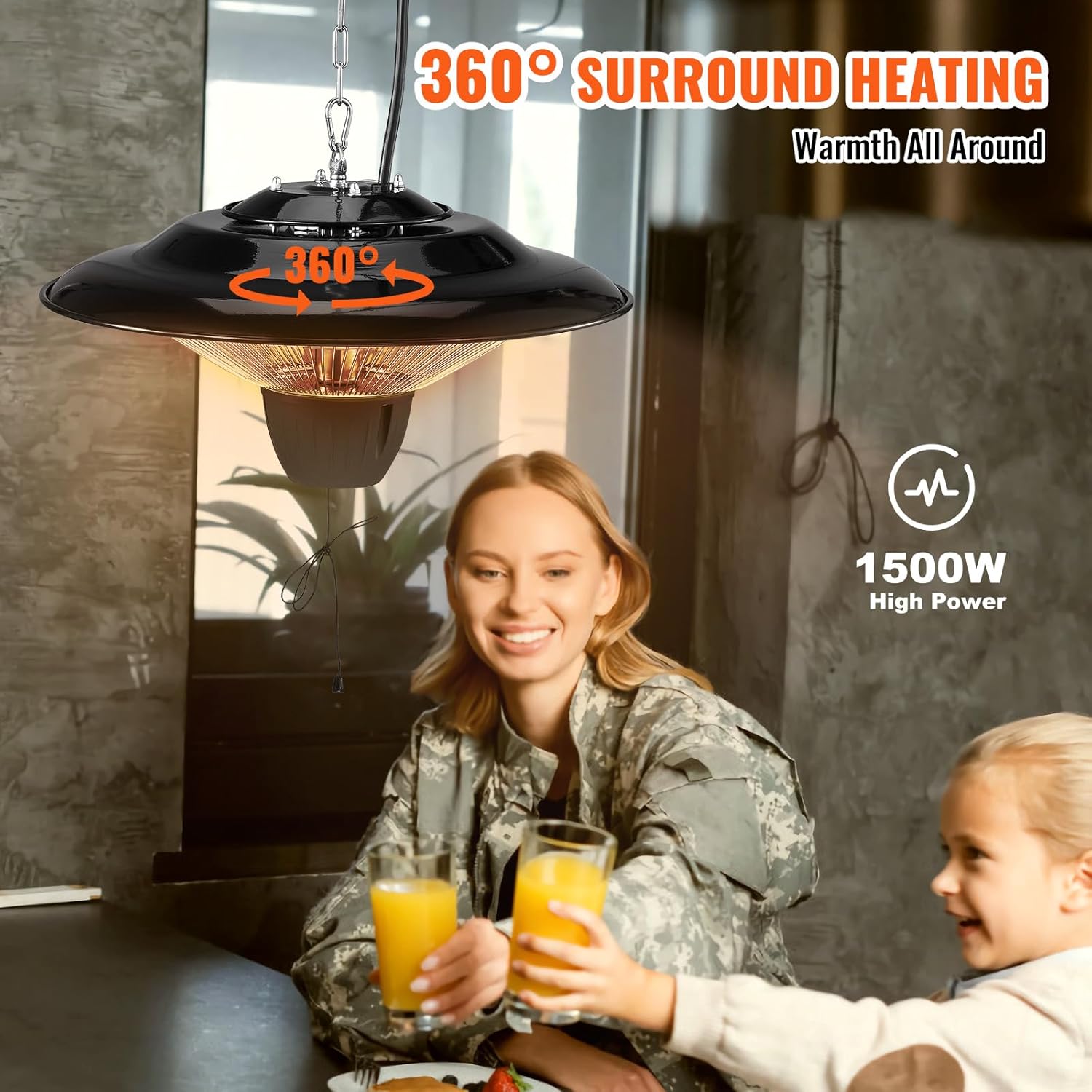 VEVOR Hanging Patio Heater 1500W Infrared Ceiling Heater