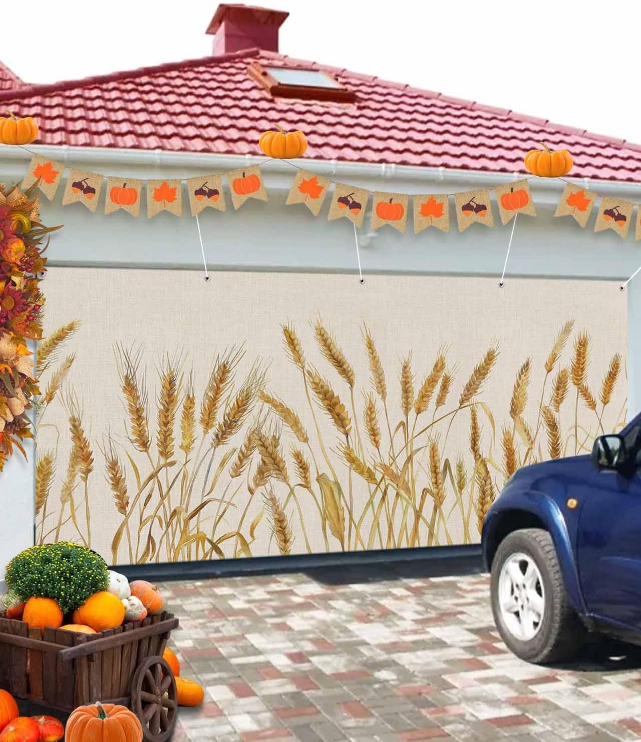 IDOWMAT Fall Yellow Wheat Spikelets Garage Door Cover 7x8ft