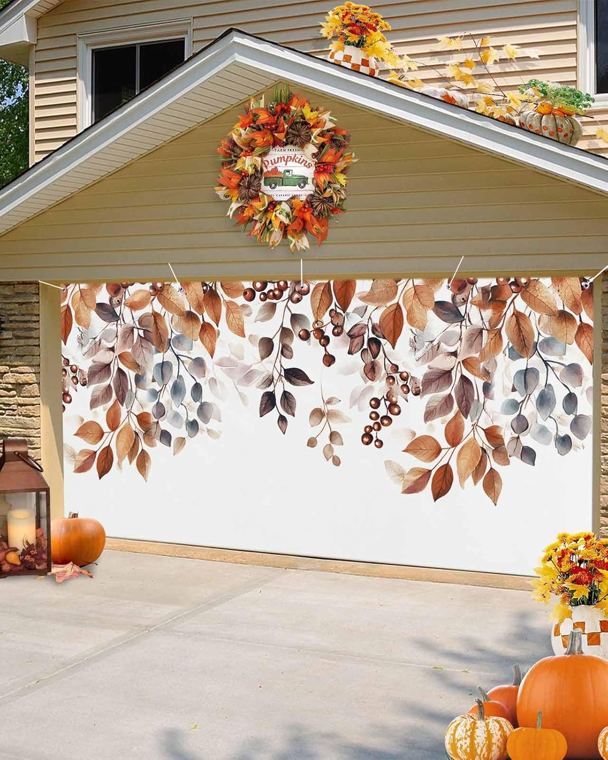 Brown Eucalyptus Leaves Garage Door Cover 7x8ft