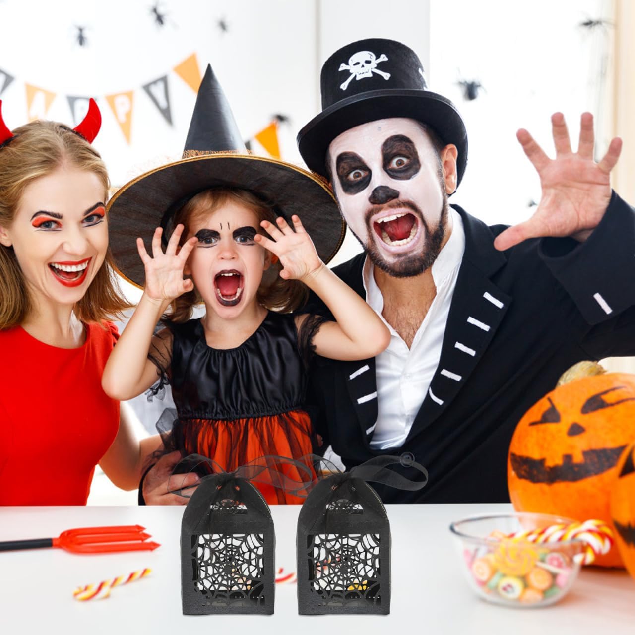 BESTOYARD 50Pcs Halloween Favor Boxes with Ribbons