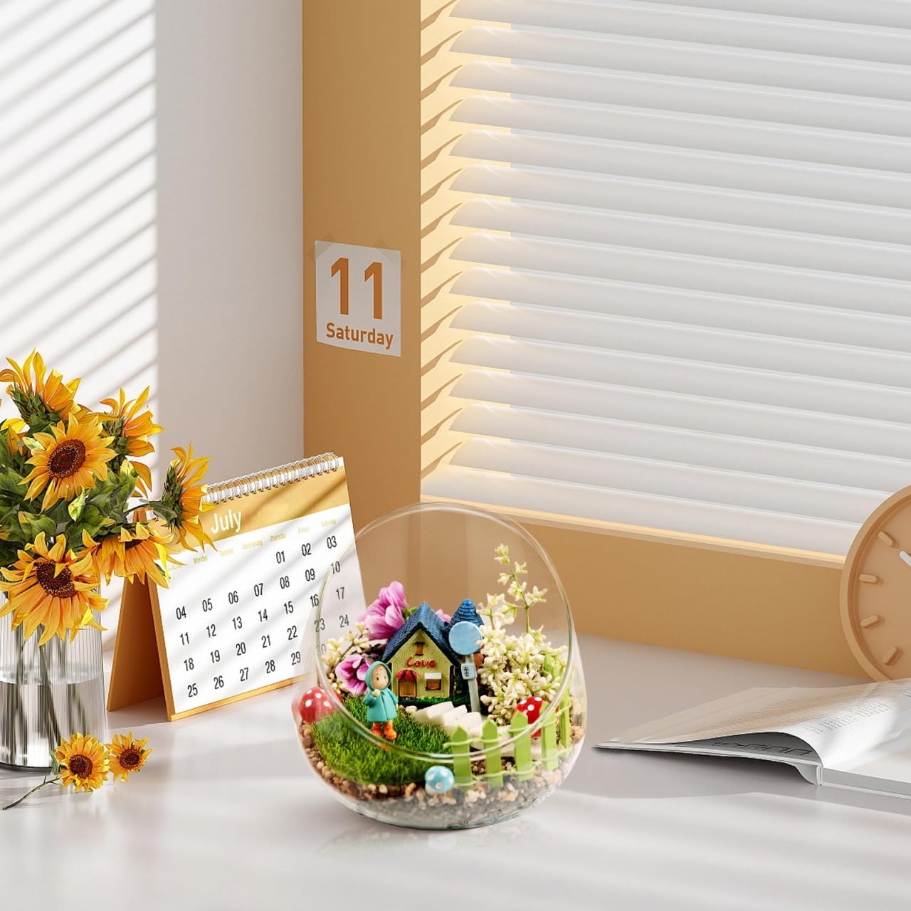 Angoily Slant Cut Glass Bowl Terrarium Container