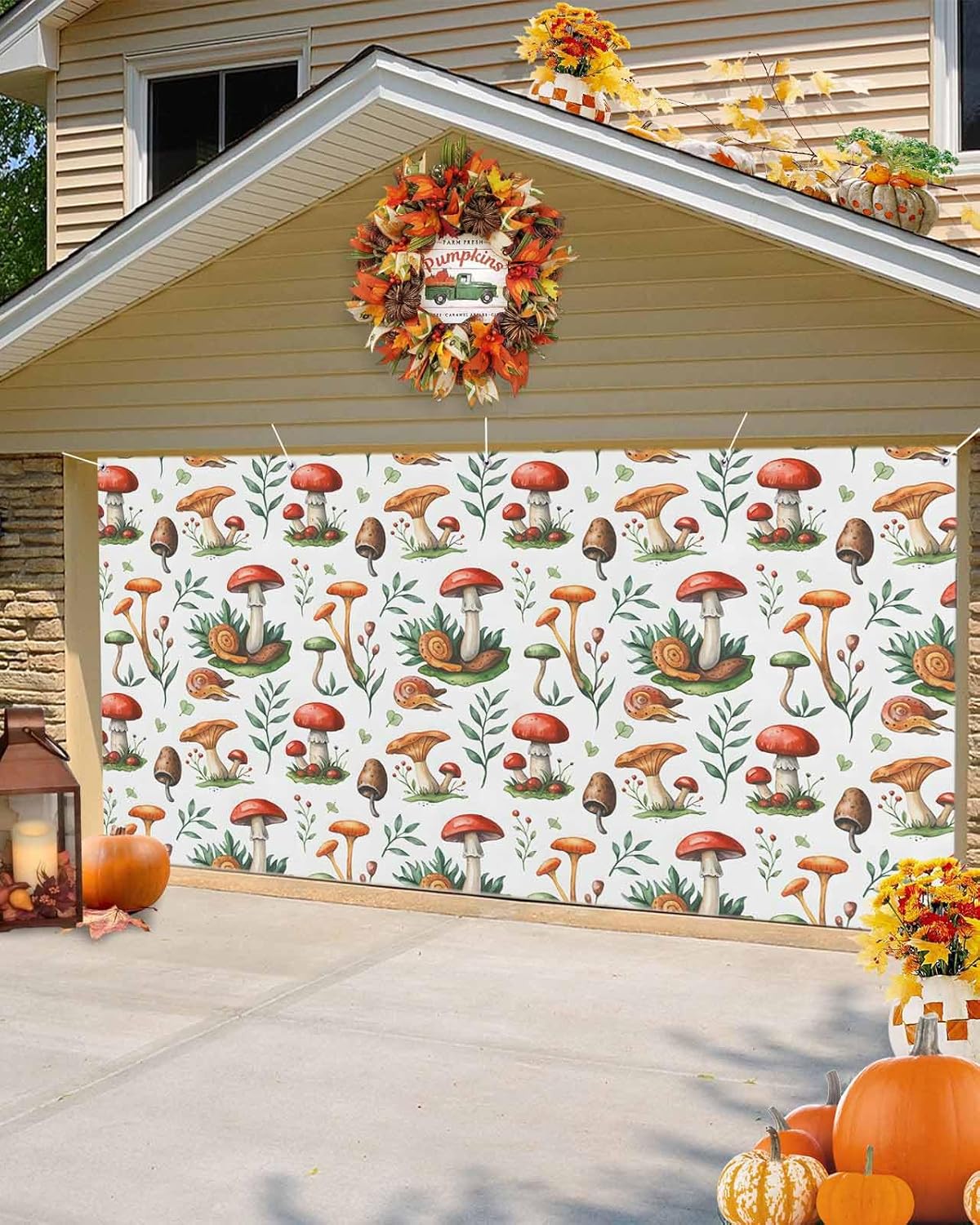 Pastoral Mushroom Garage Door Cover 7x8ft Hanging Banner