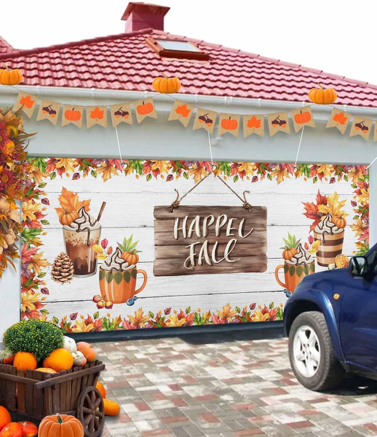 Fall Garage Door Banner 7x8 ft Thankful Decor