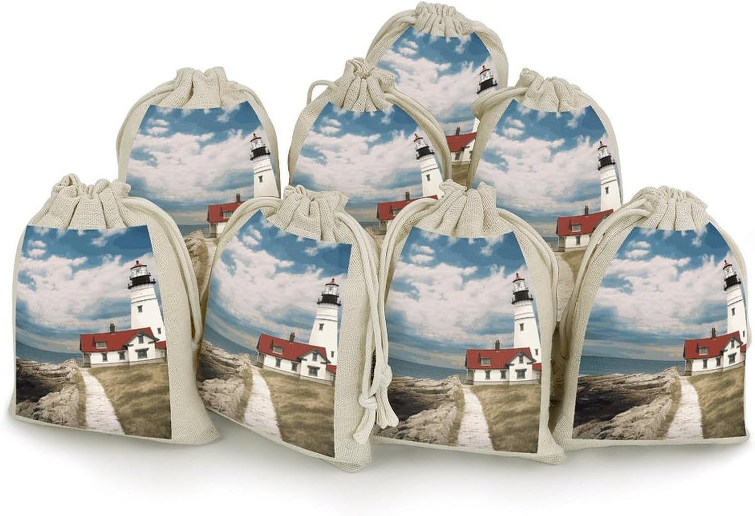 LLUTSNTH 8-Pack Lighthouse Backdrop Drawstring Gift Bags