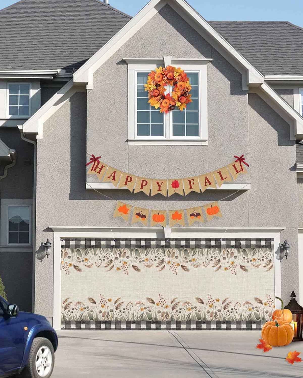 Wheat Sheaf Autumn Leaves Linen Garage Door Cover 7x8ft