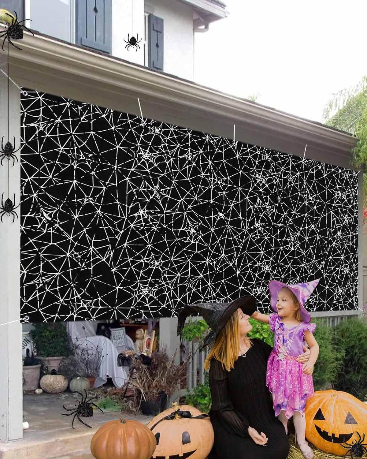 Scary Halloween Black Cobweb Garage Door Cover 7x8ft