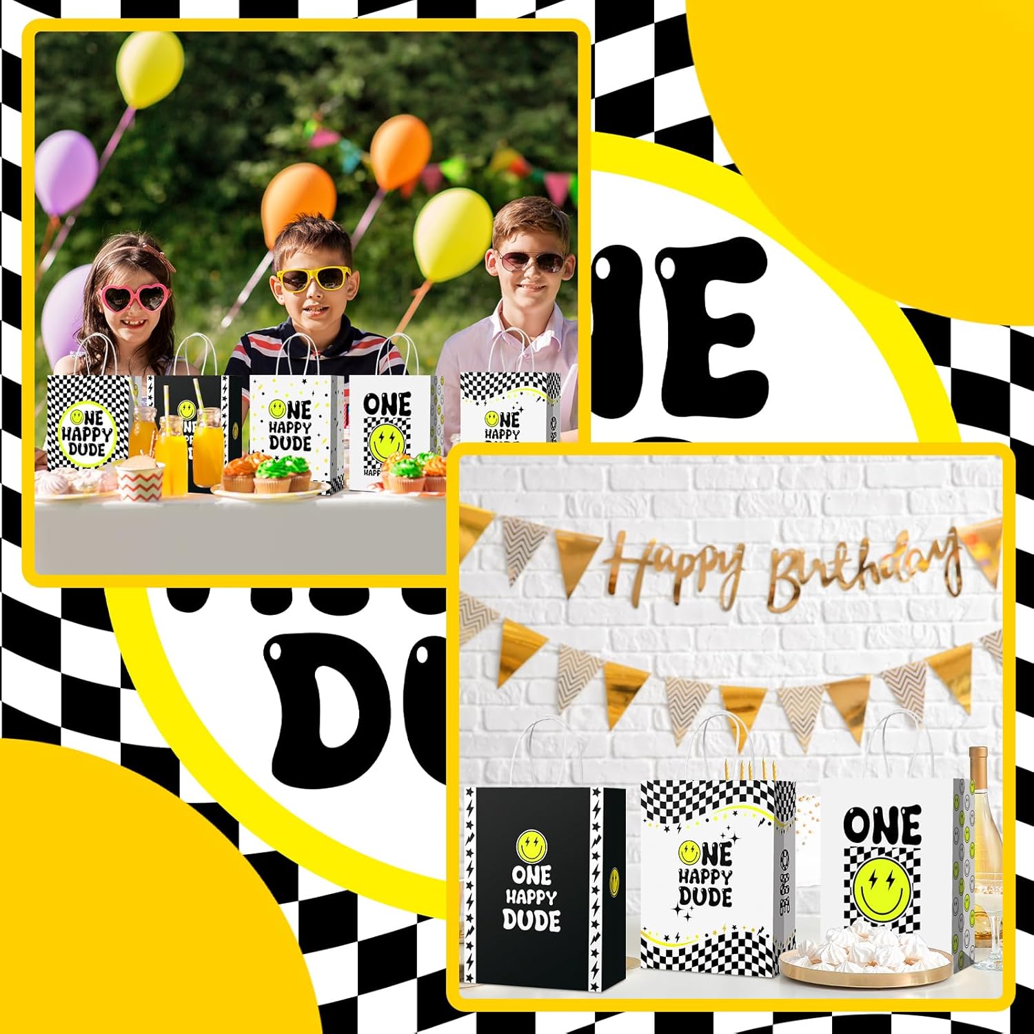 Yeaqee 24 Pcs Happy Dude Gift Bags with Handle