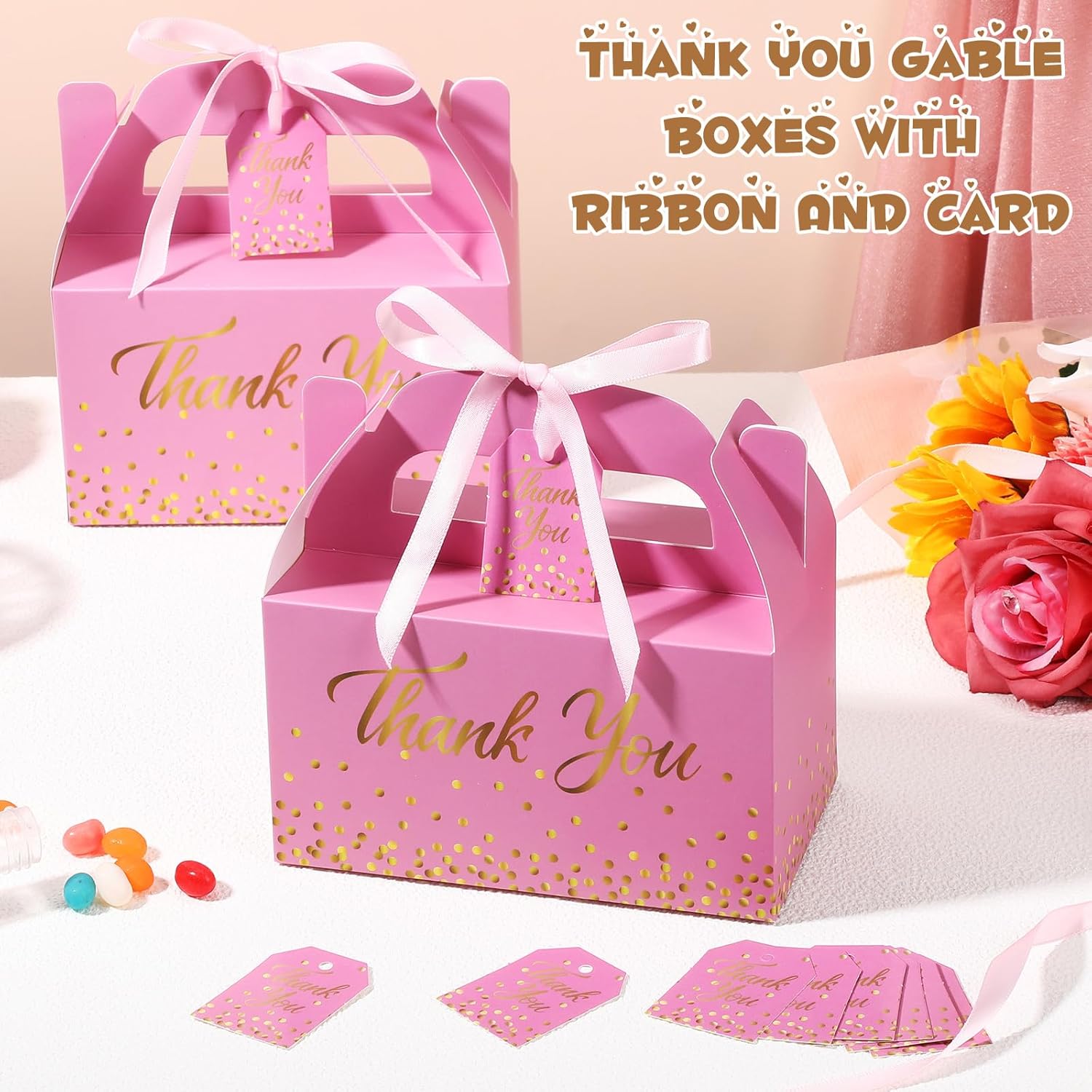 Qilery 24 Thank You Treat Boxes with Card and Ribbon