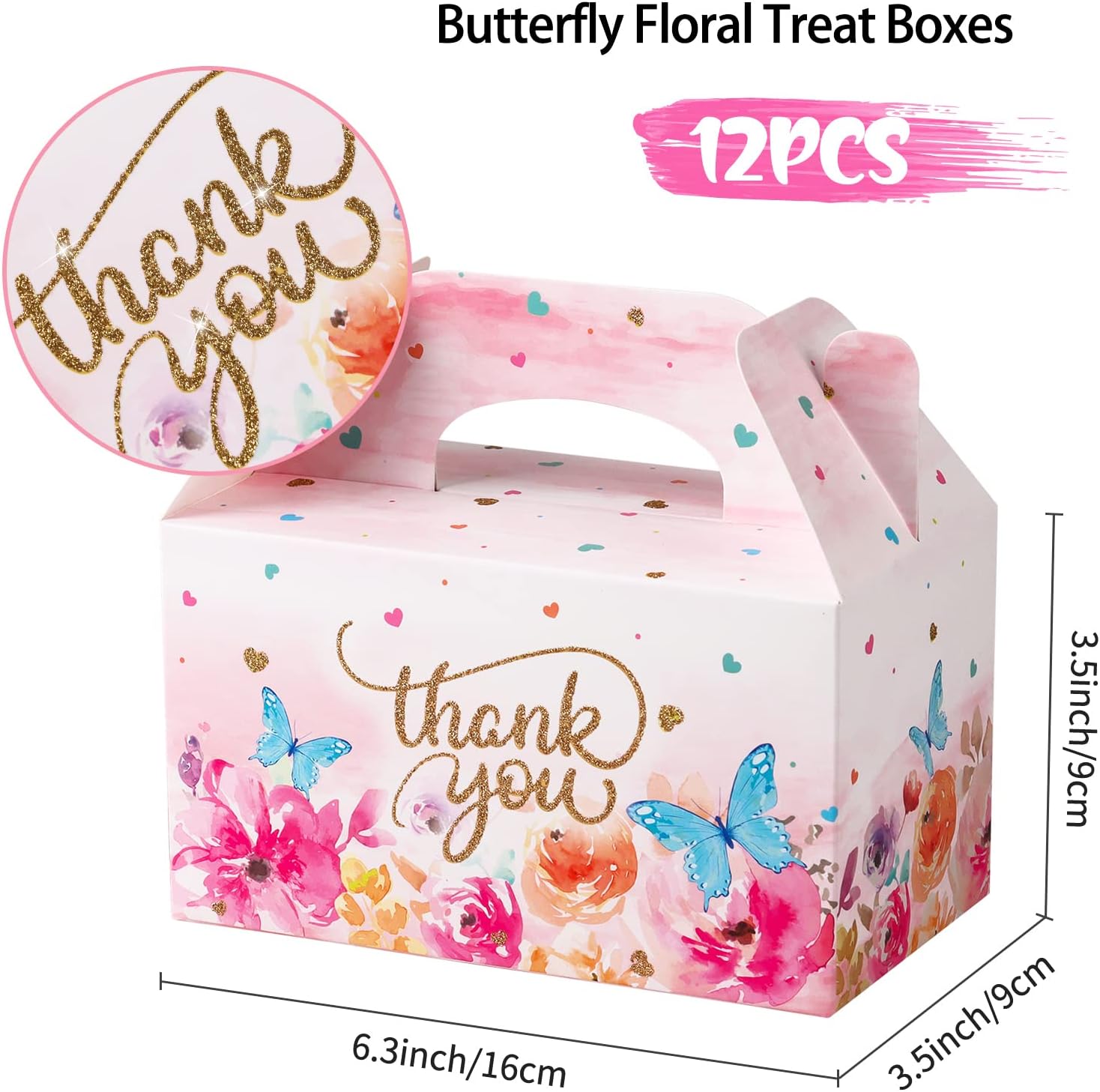 Thank You Treat Boxes 12 Pack Floral Gable Gift Boxes with Handles