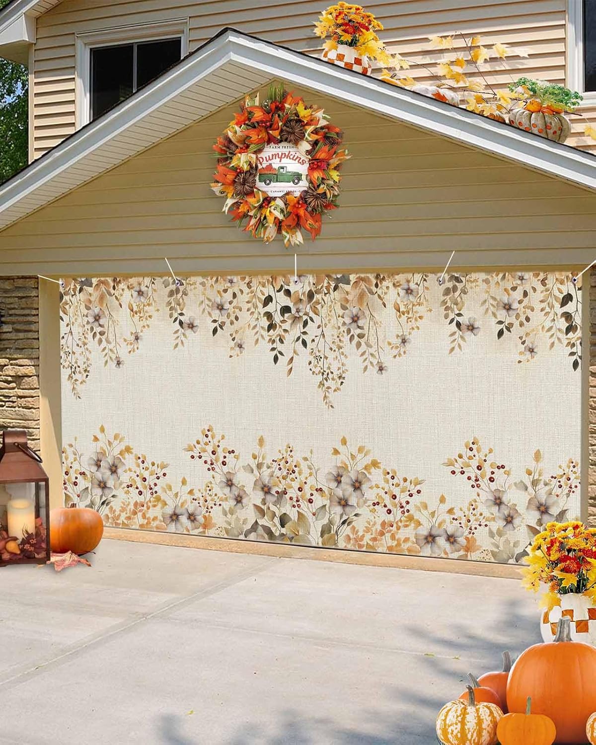 IDOWMAT Autumn Leaves Flower Garage Door Cover 7x8ft