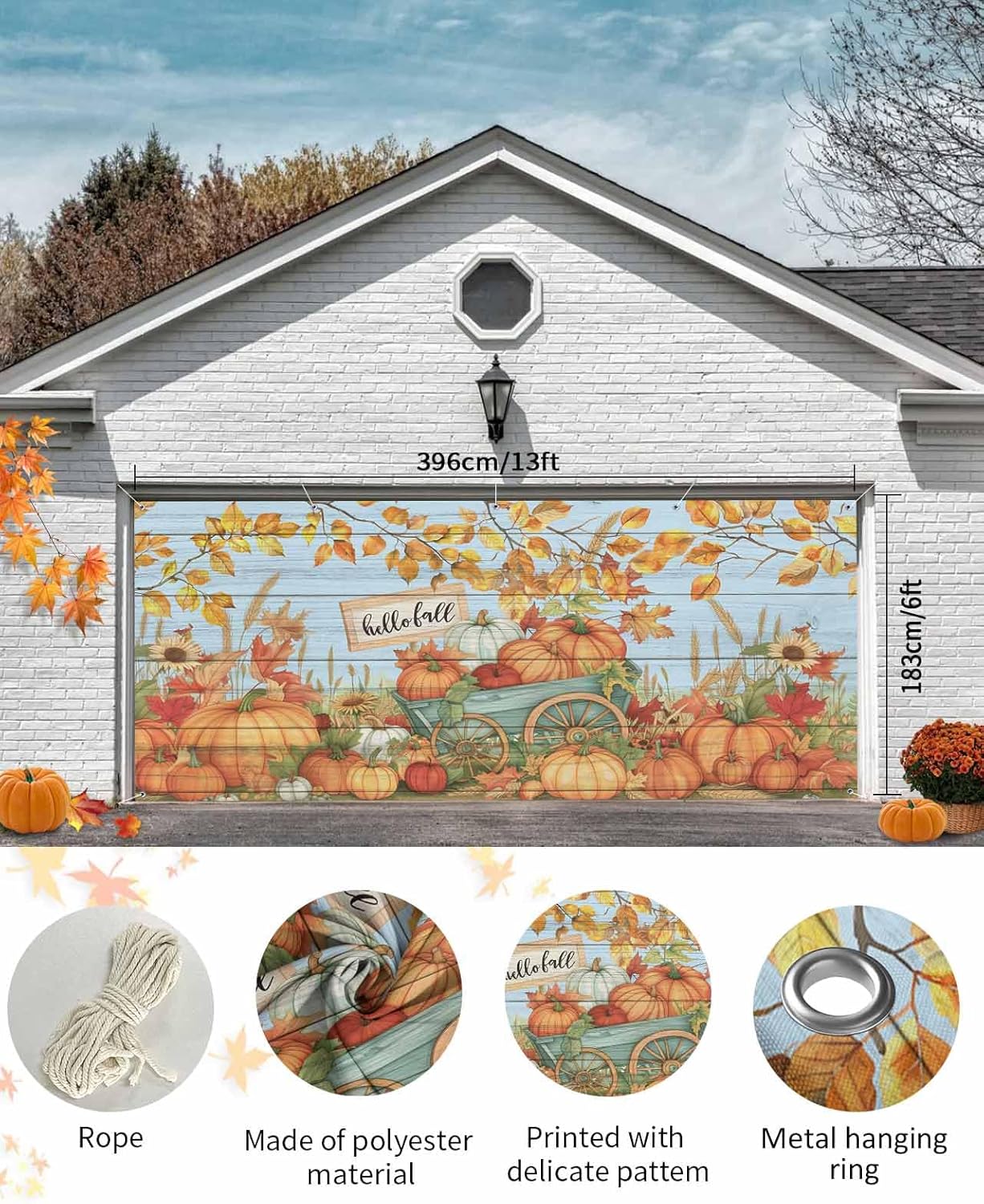 Fall Pumpkin Harvest Garage Door Cover 7x8ft