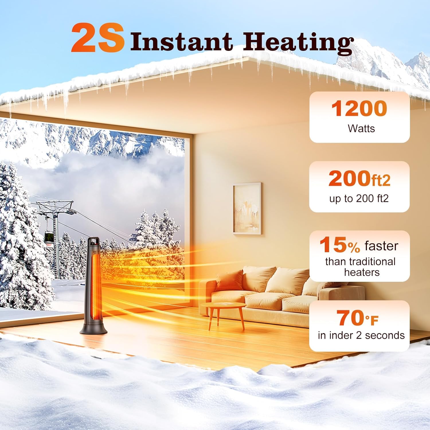 BIESQYA Outdoor Patio Heater with 60 Oscillating and IP65 Waterproof