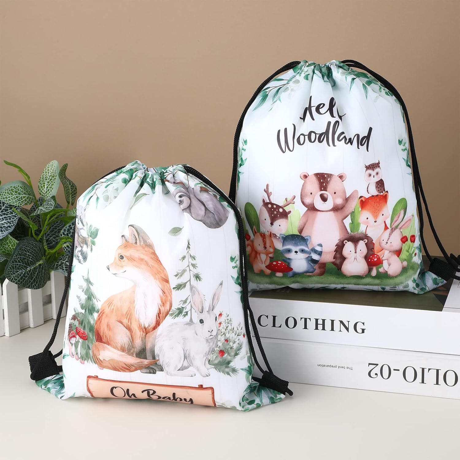 12Pcs Woodland Themed Drawstring Bags for Parties