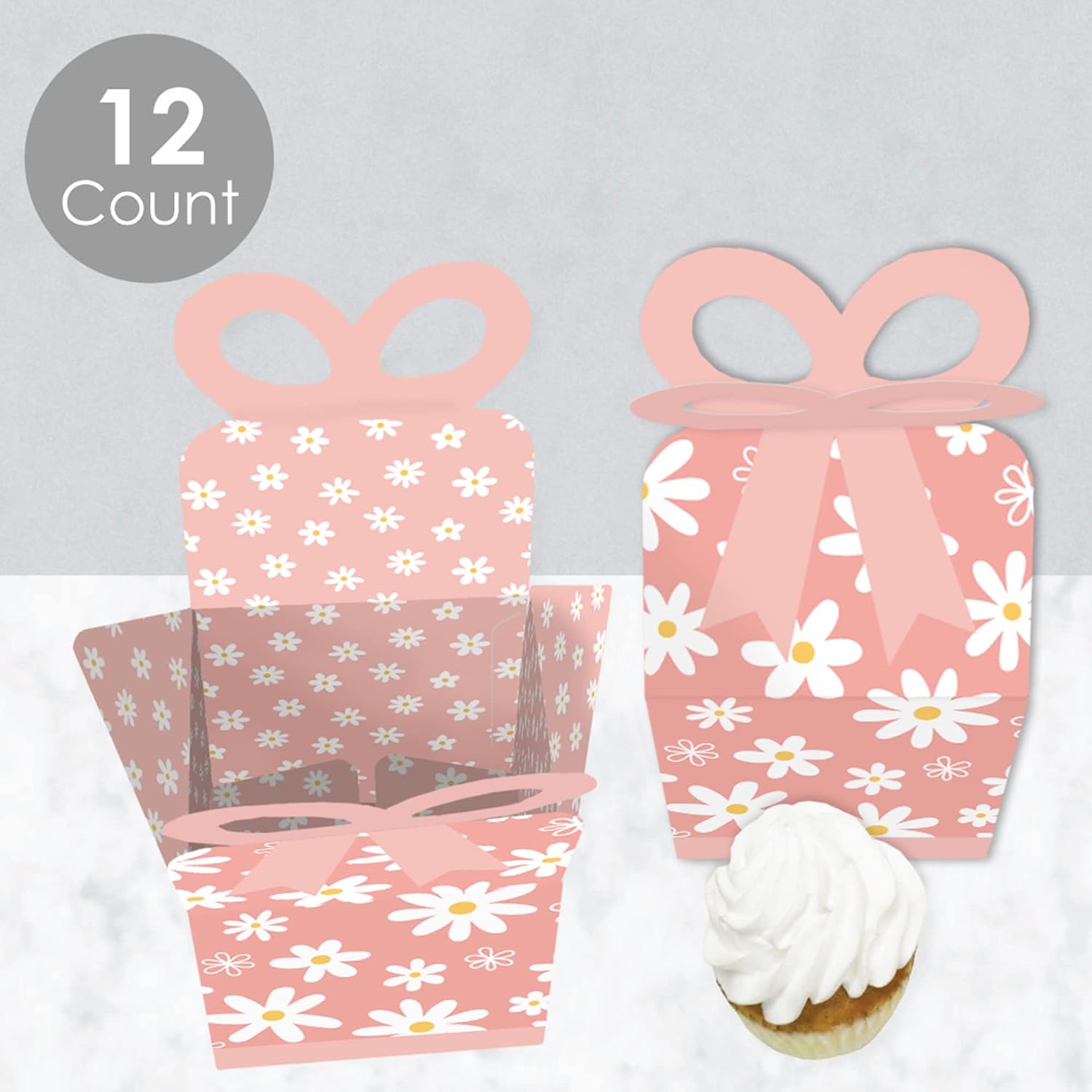 Pink Daisy Flowers Square Gift Boxes Set of 12