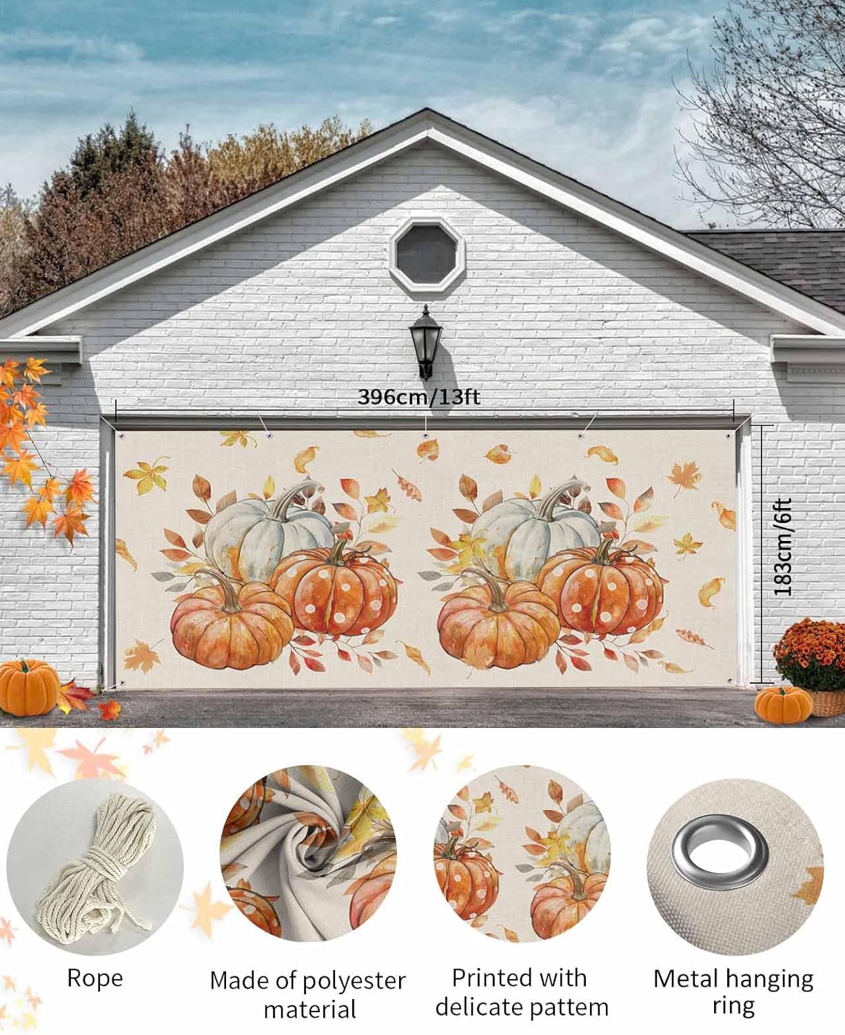 Fall Orange Pumpkin Harvest Burlap Garage Door Cover 7x8ft
