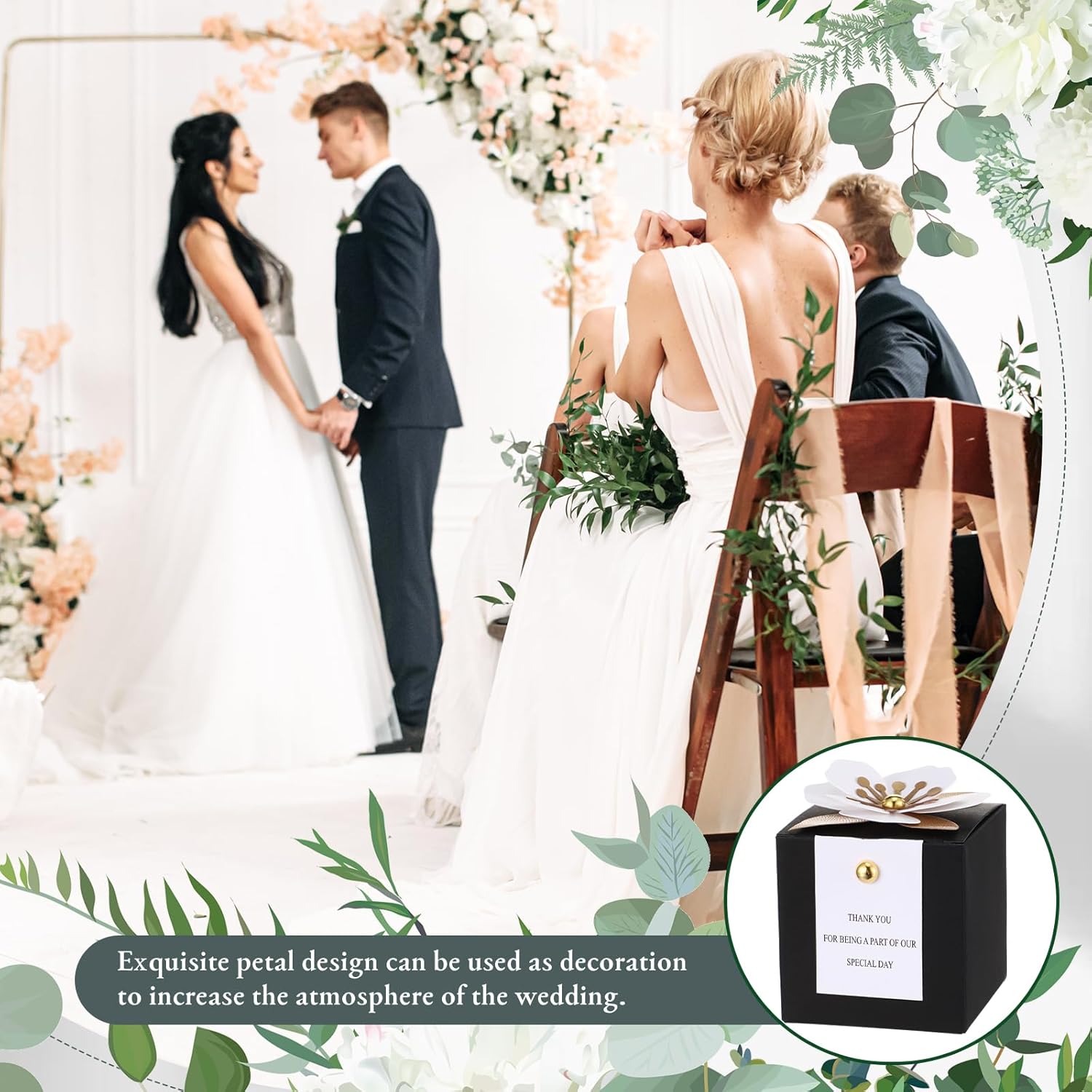 Affrolling 50 Pcs Black Wedding Favor Boxes with Thank You Card